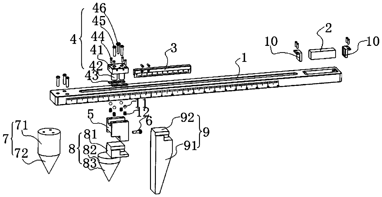 Vernier caliper used for hole distance measurement