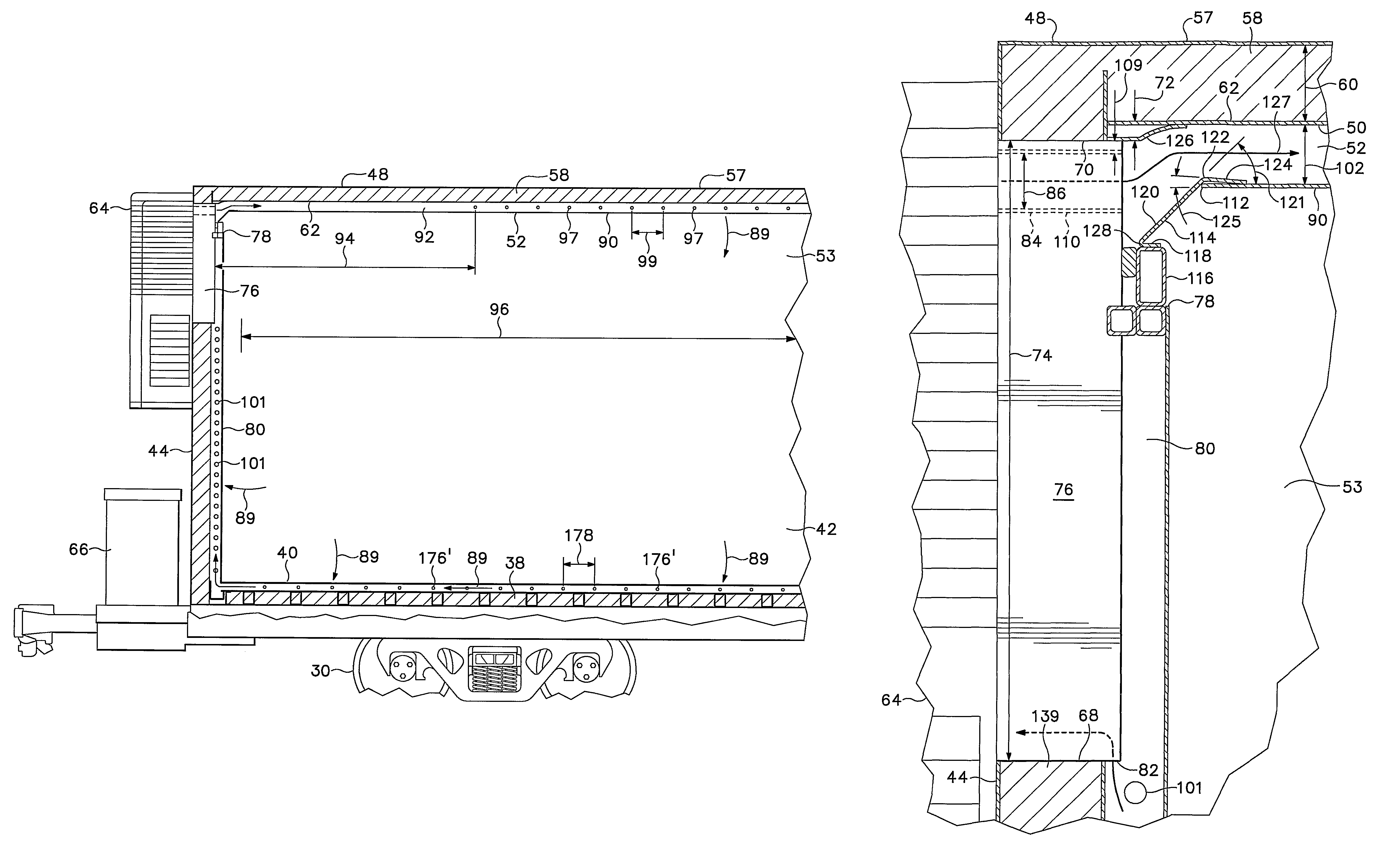 Air flow direction in a temperature controlled railroad freight car