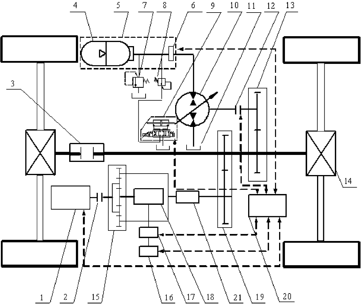 Oil electrohydraulic four-wheel drive hybrid power system and control method thereof