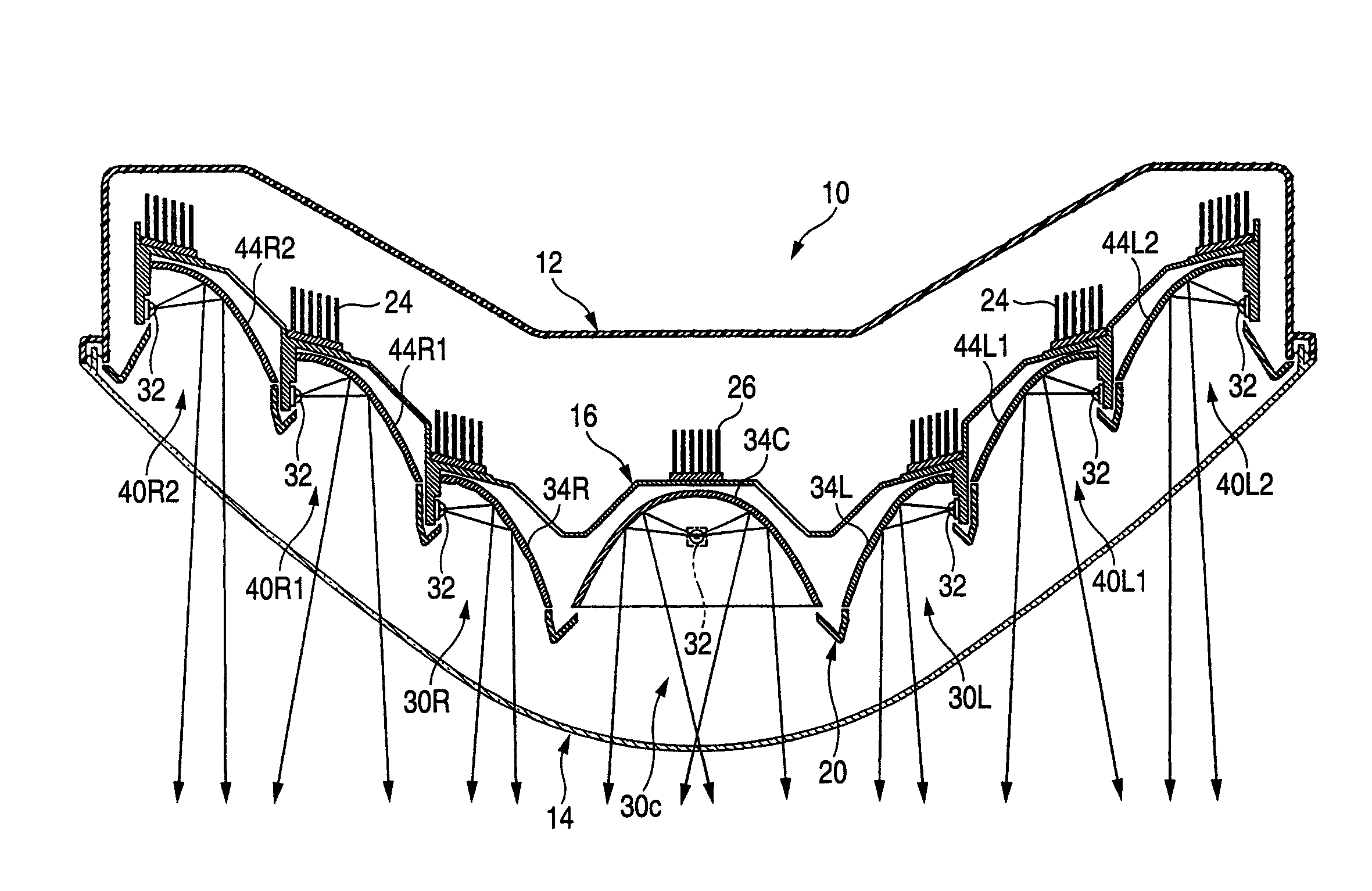 Headlamp having selectable beam