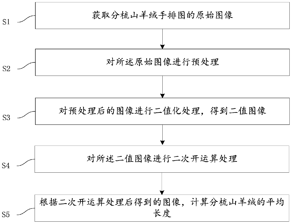 Carding cashmere length detection method and device based on pixel calculation