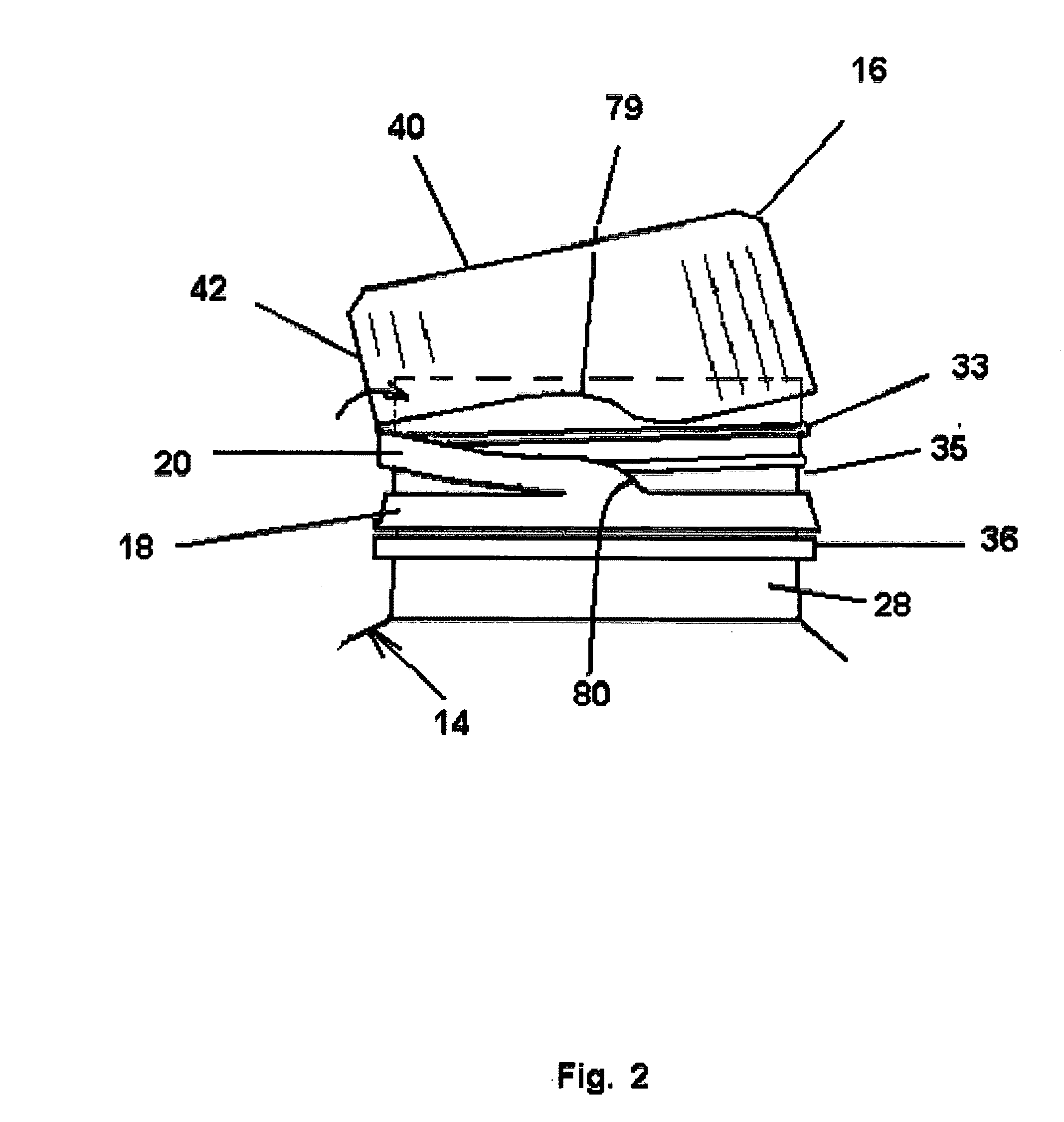 Closure with spring loaded tether docking