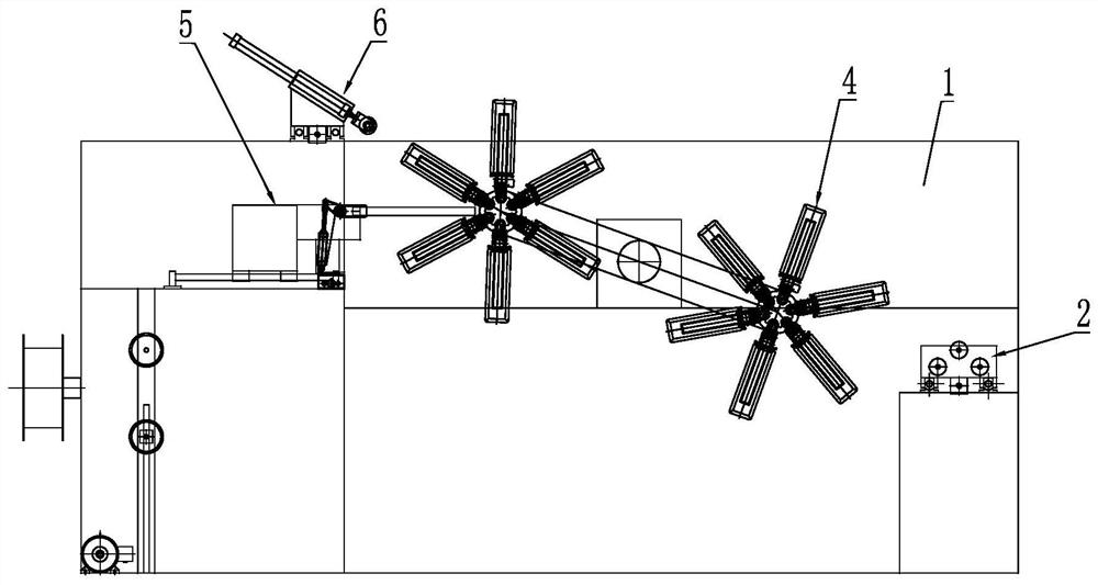 On-line automatic roll changing, cutting, bundling and unloading device for plastic pipes