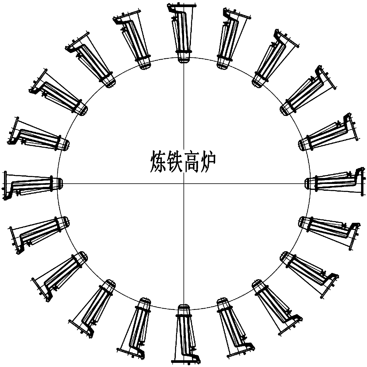 Blast furnace air supply device straight blowing pipe with temperature alarming and automatic treatment device