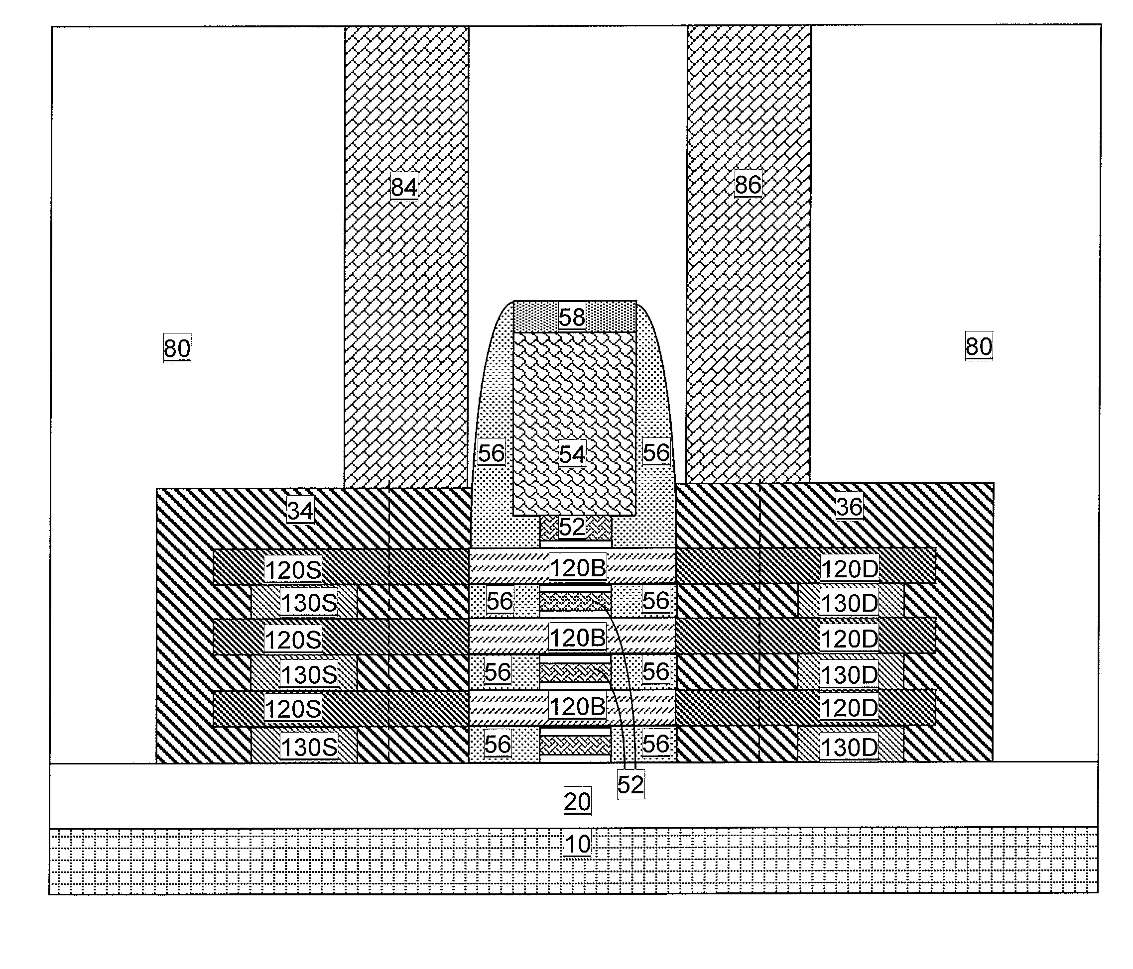 Non-replacement gate nanomesh field effect transistor with pad regions