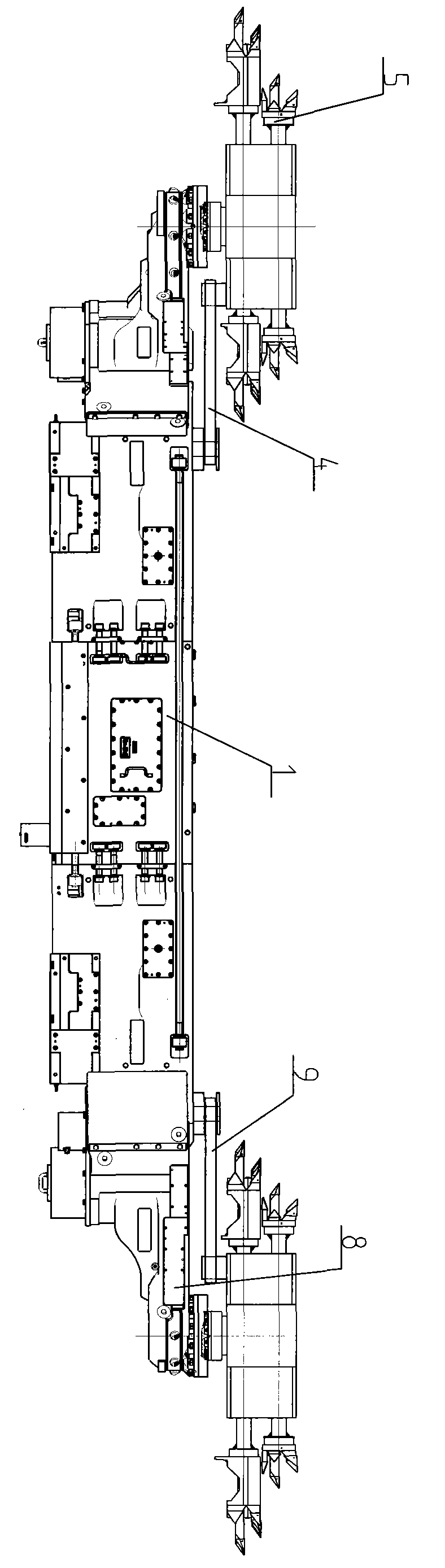 Mining machine with rocker arm provided with coal-passing space