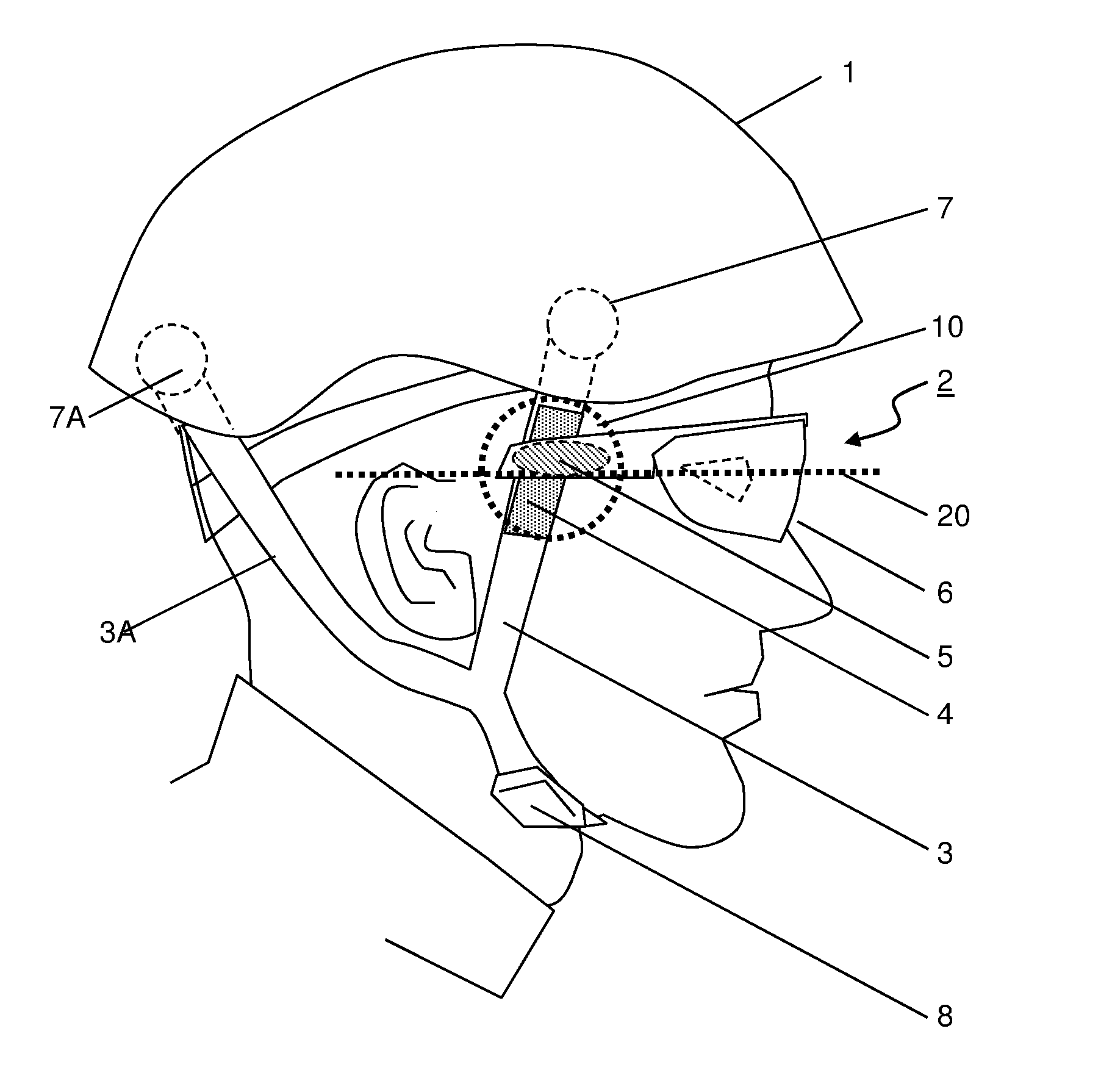 Helmet with magnetic fixing means for eyewear