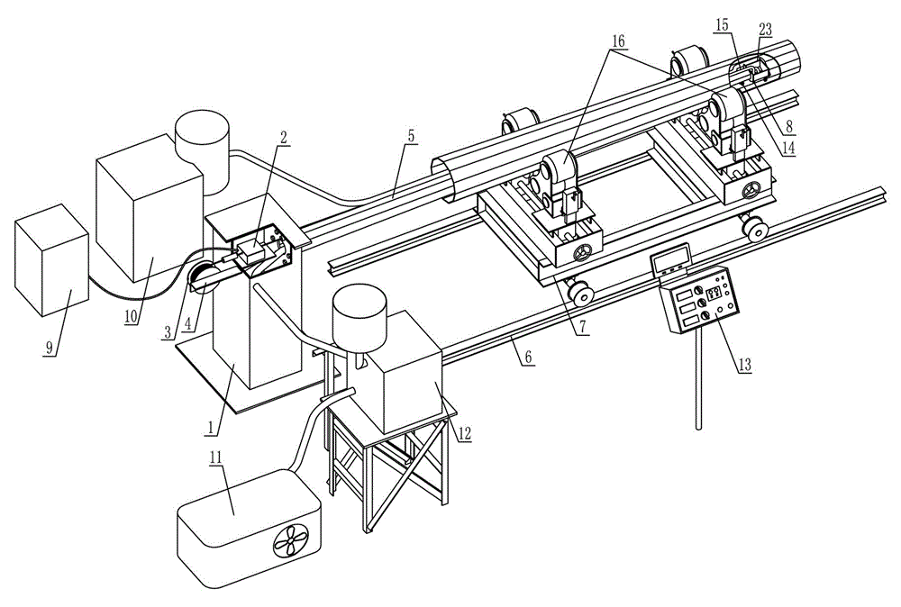 Automatic submerged arc welding device for longitudinal seams in steel tubes