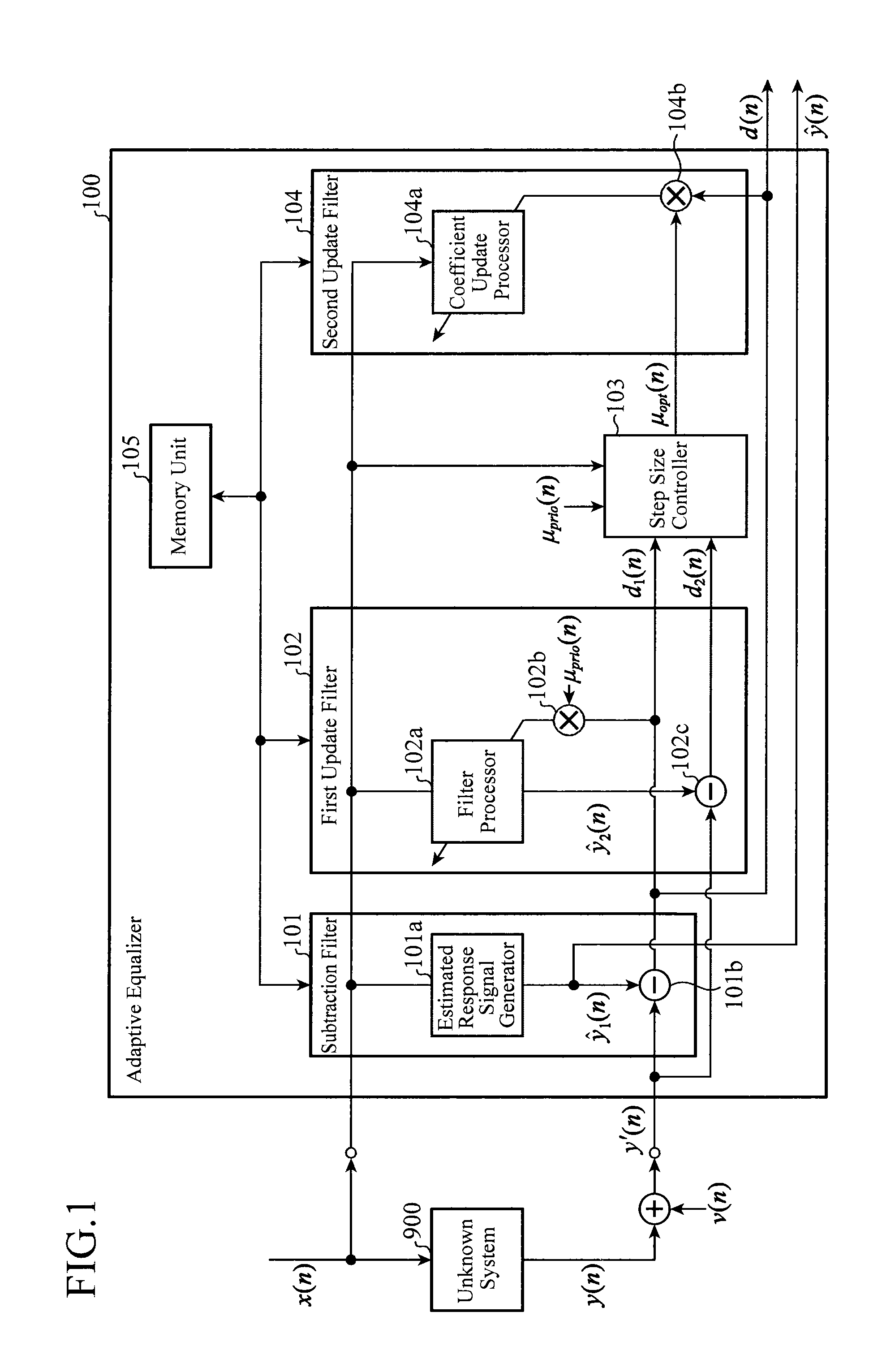 Adaptive equalizer, acoustic echo canceller device, and active noise control device