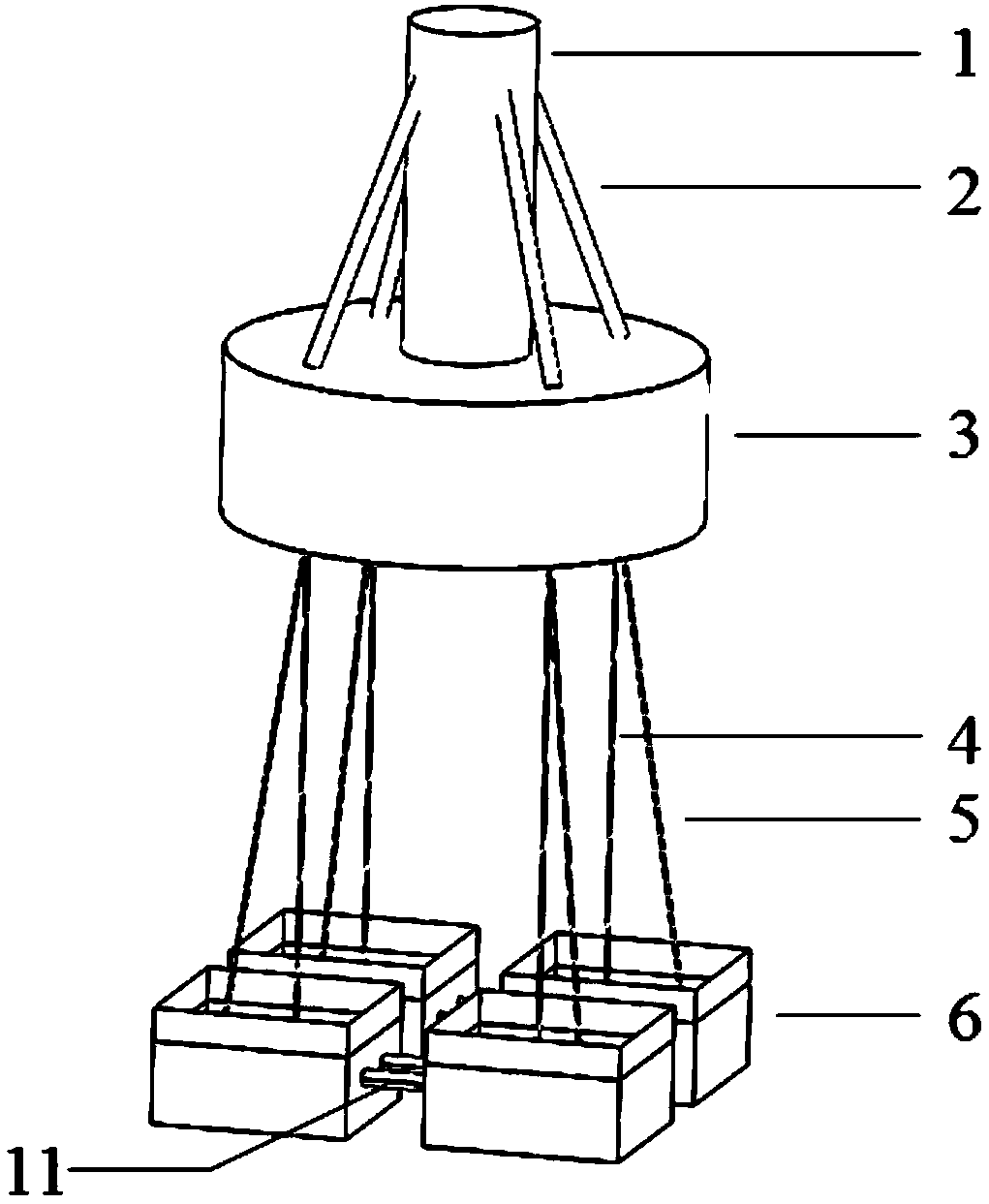 Novel offshore wind power submersible floating foundation and construction method thereof