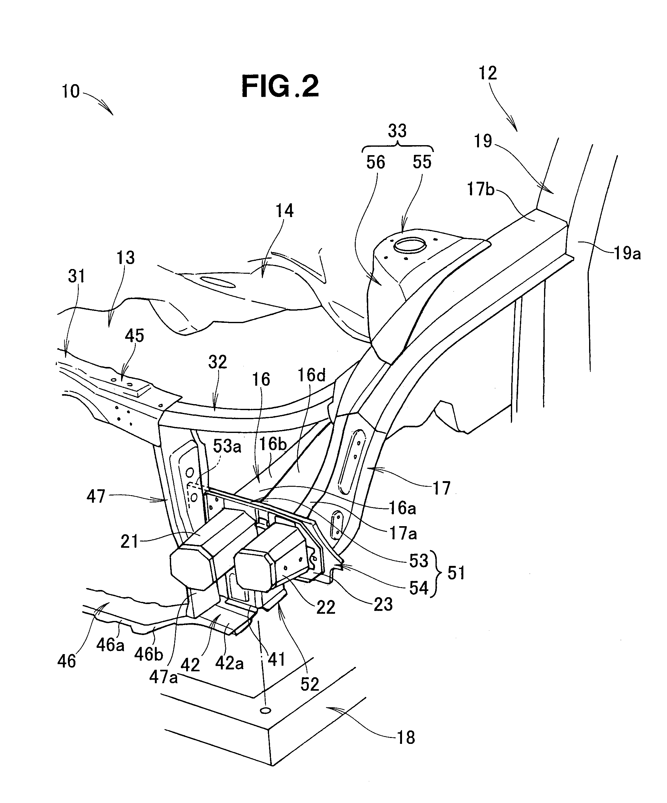 Structure of front section of vehicle body