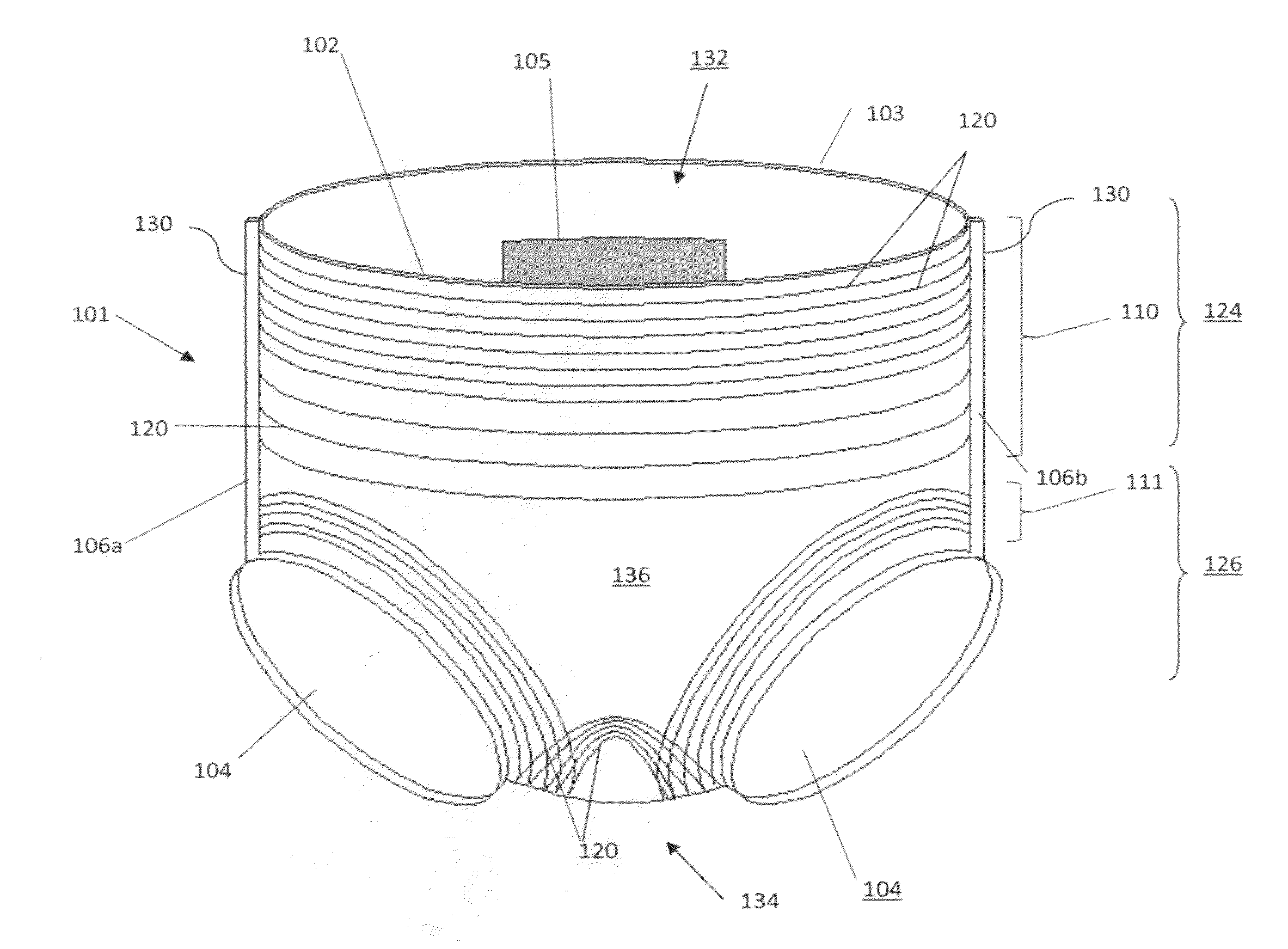 Article with elastic distribution and system and method for making same