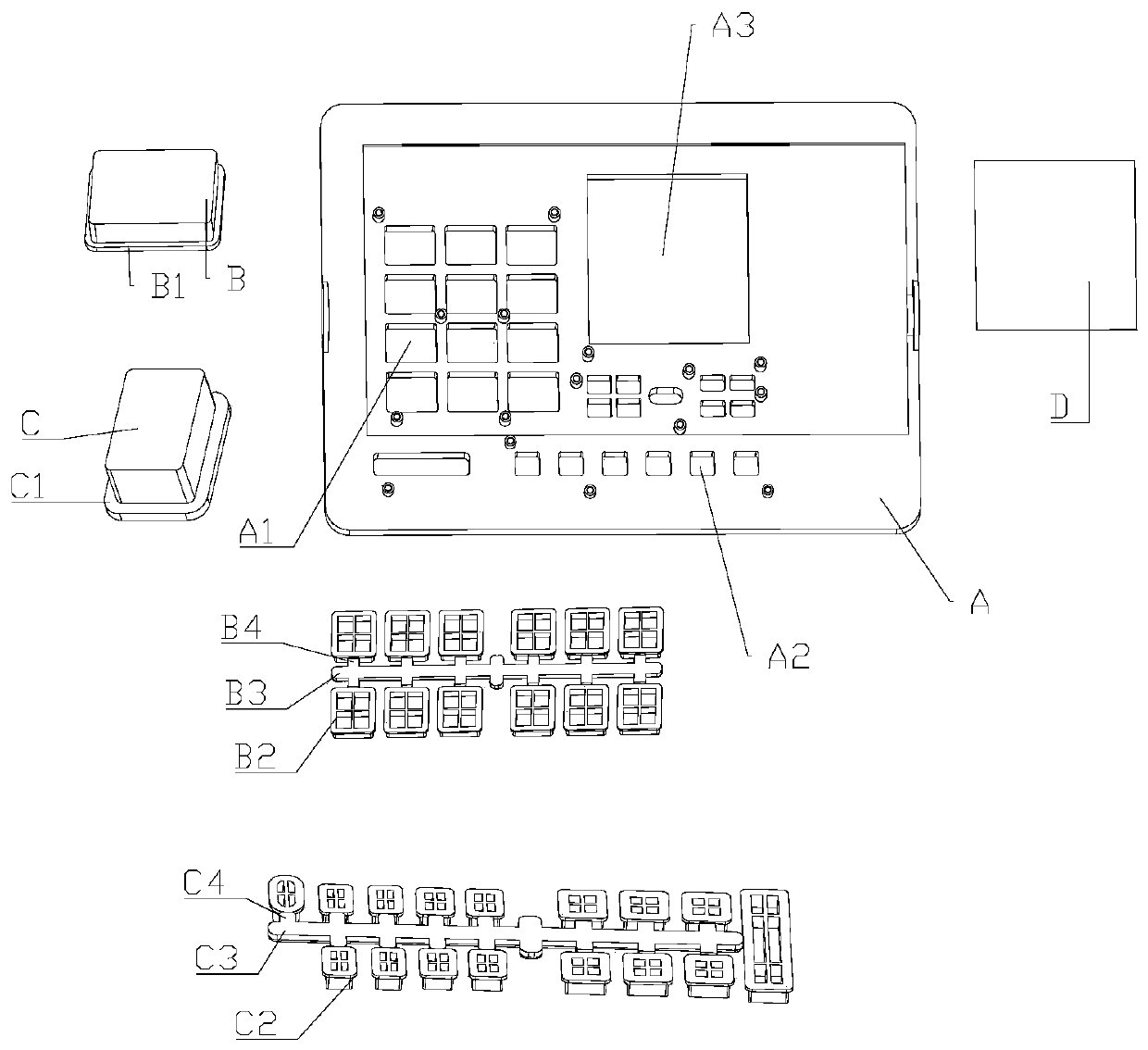 Telephone panel button assembly device and assembly device and method