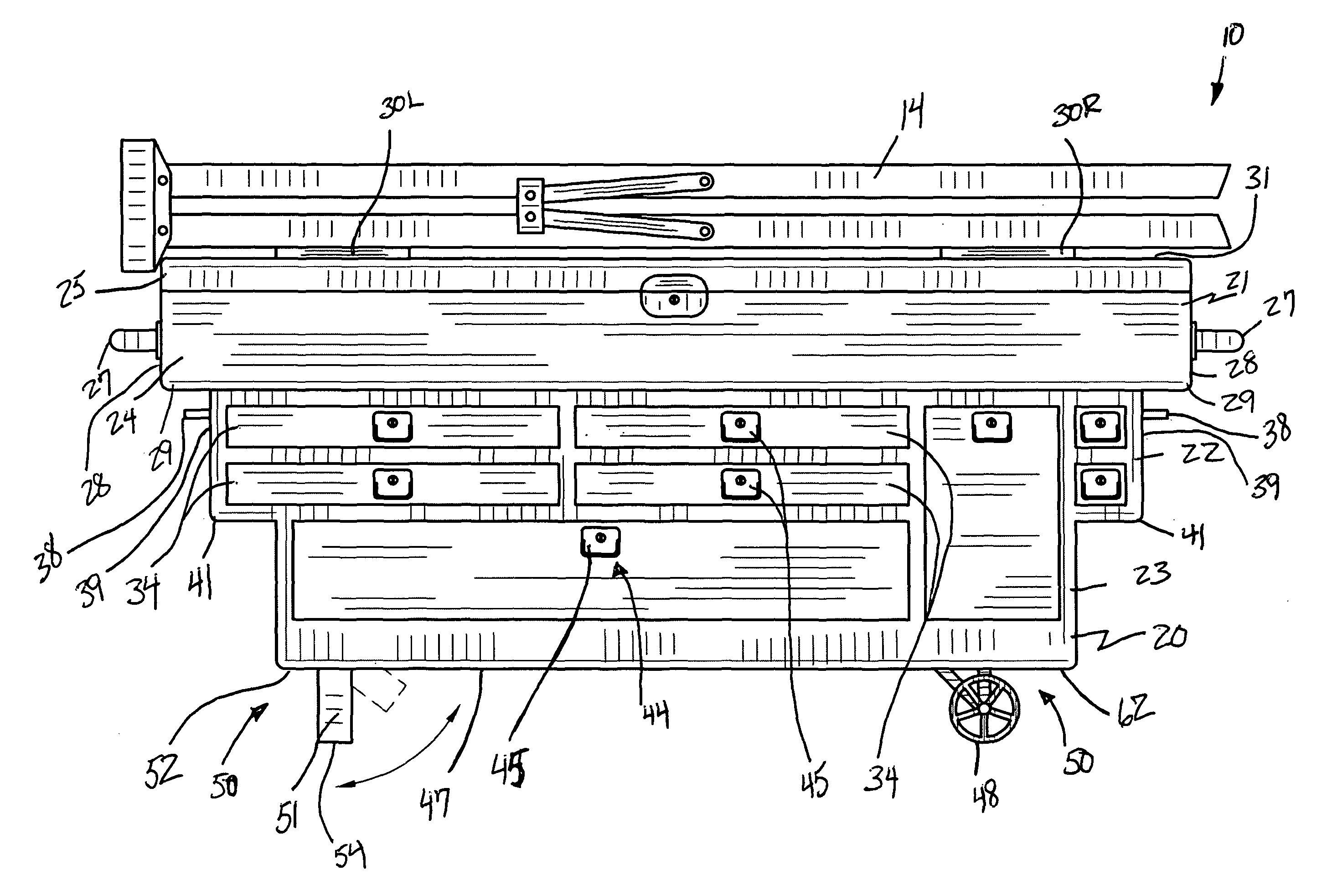 Portable tool storage container for use in pickup trucks and associated method