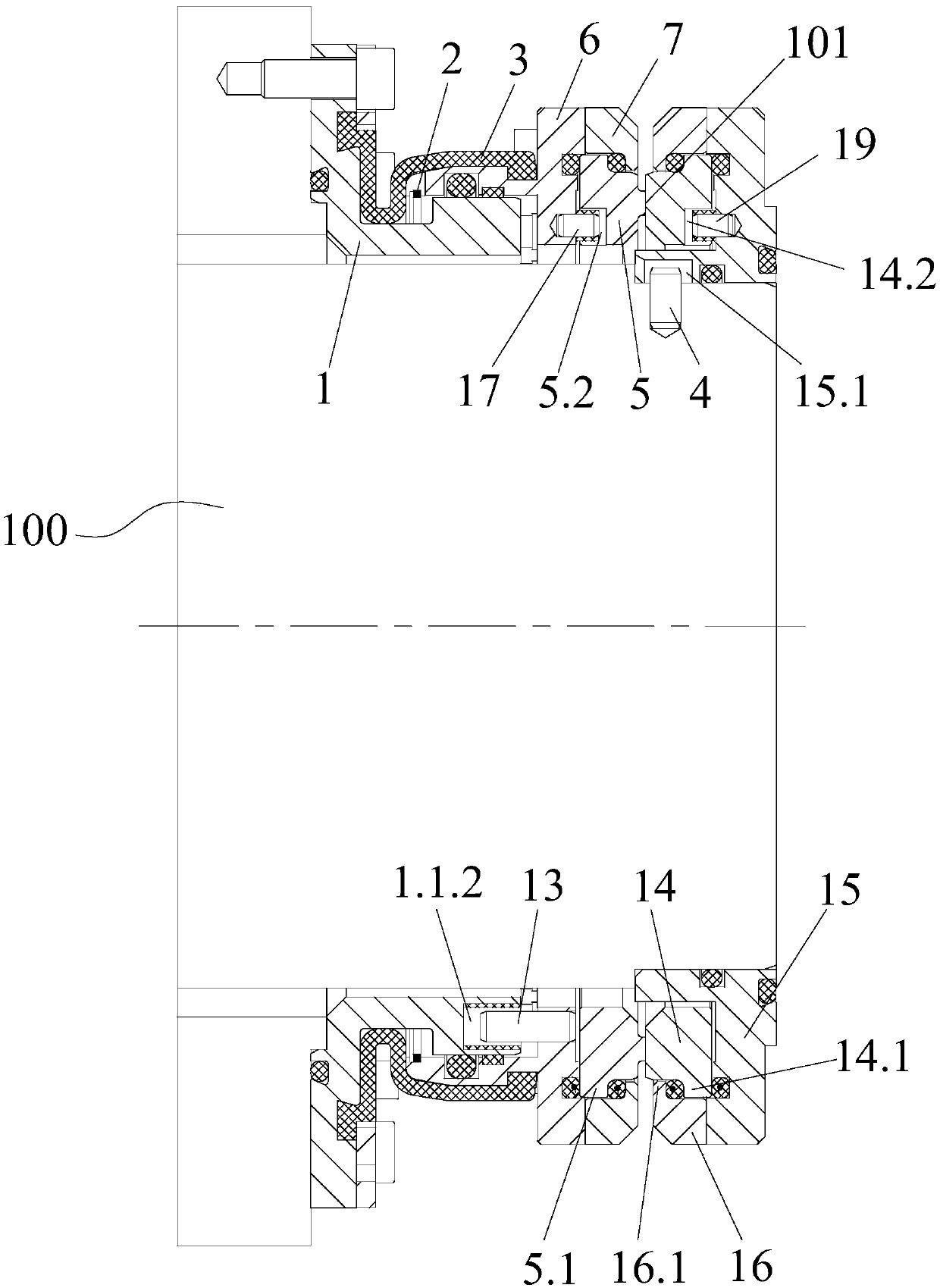 Mechanical sealing device for water jetting propeller pump