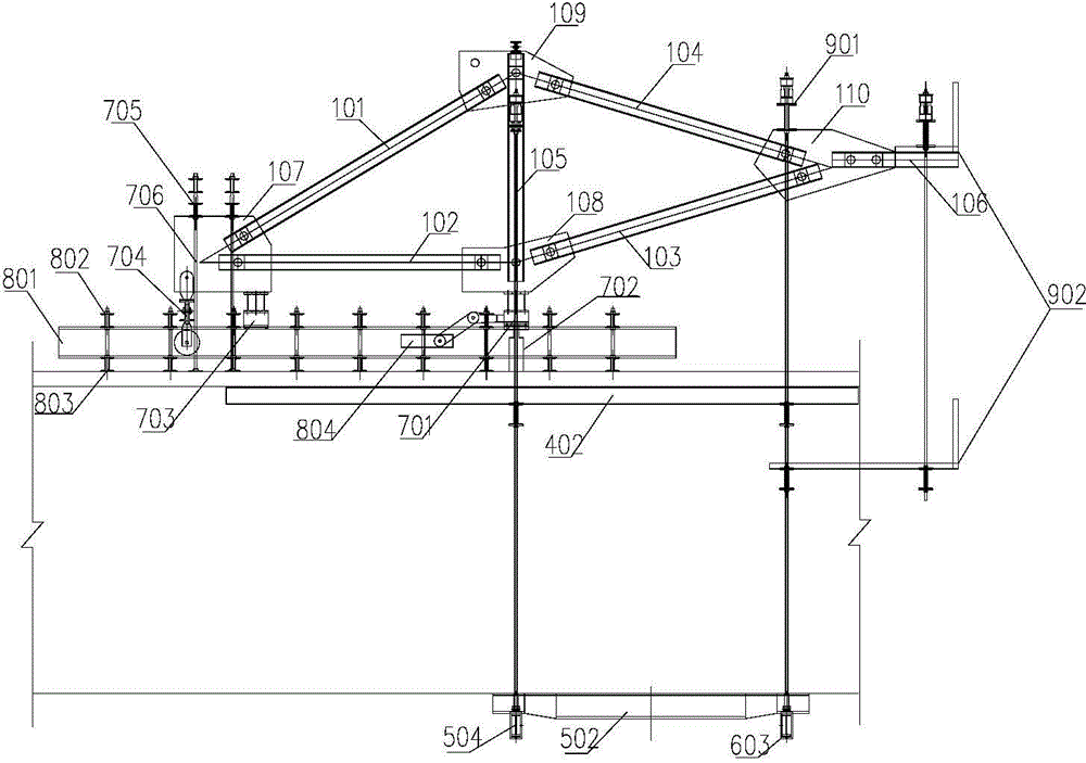 Self-travelling diamond-shaped pin-connected truss-type form traveler structure and form traveler travelling and constructing method