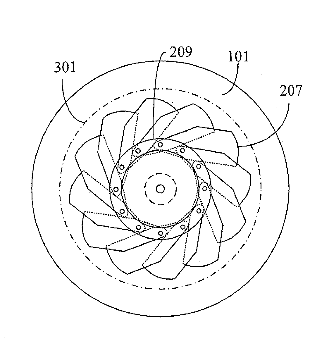 Heat dissipating lamp device having electric turbine axial fan