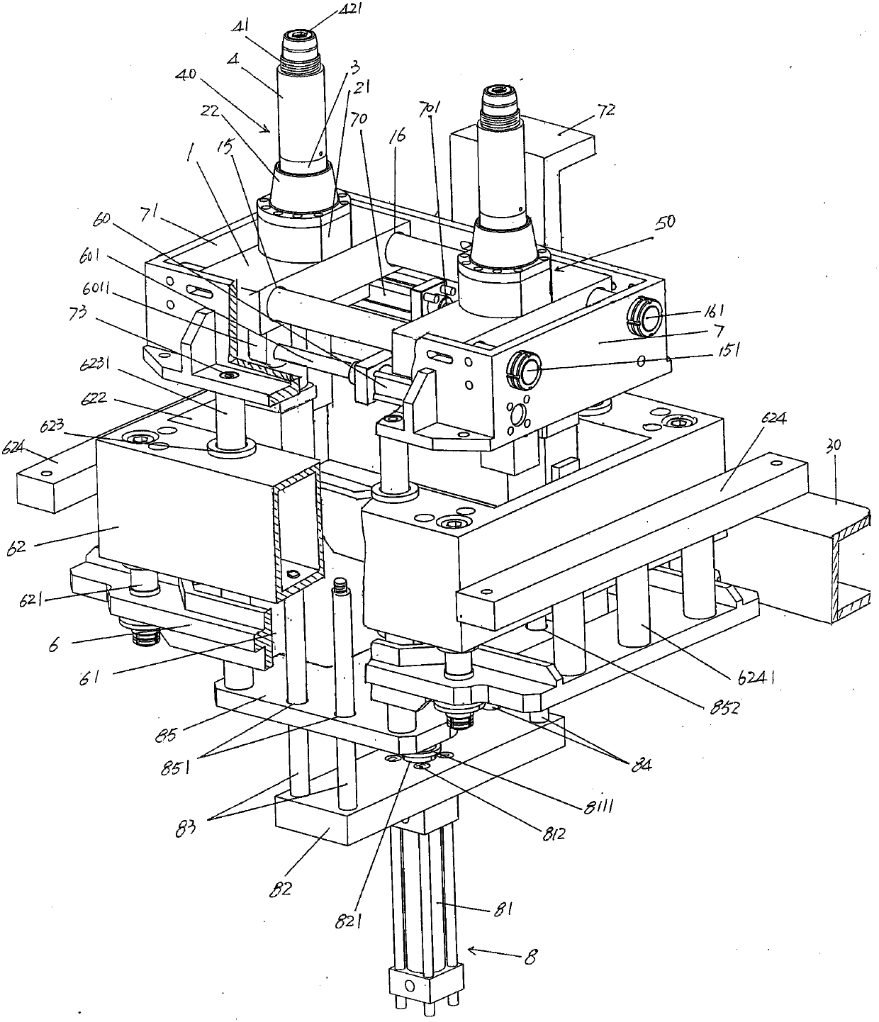 Plastic hollow container down blowing device for blow molding machine