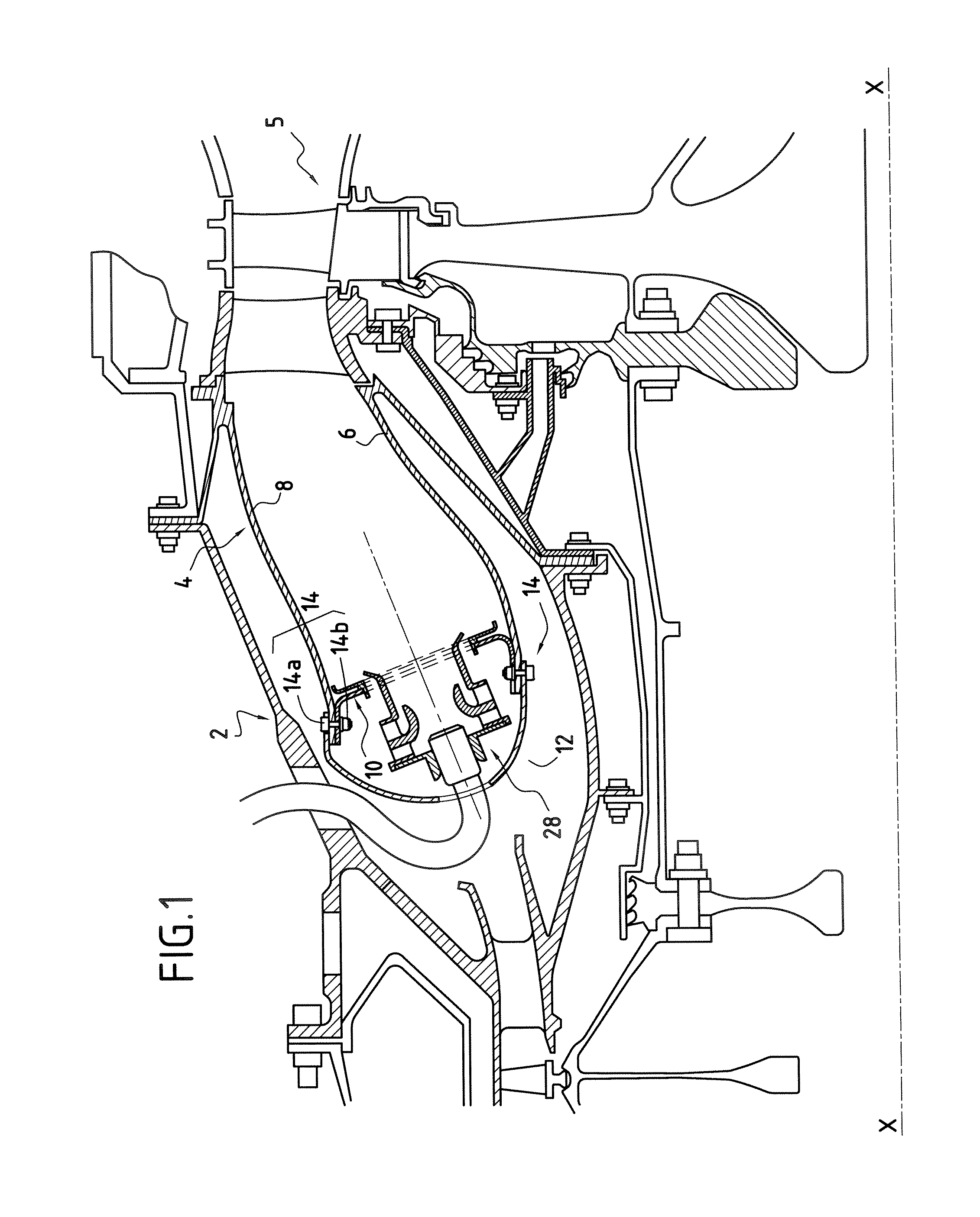 Turbine engine combustion chamber with tangential slots