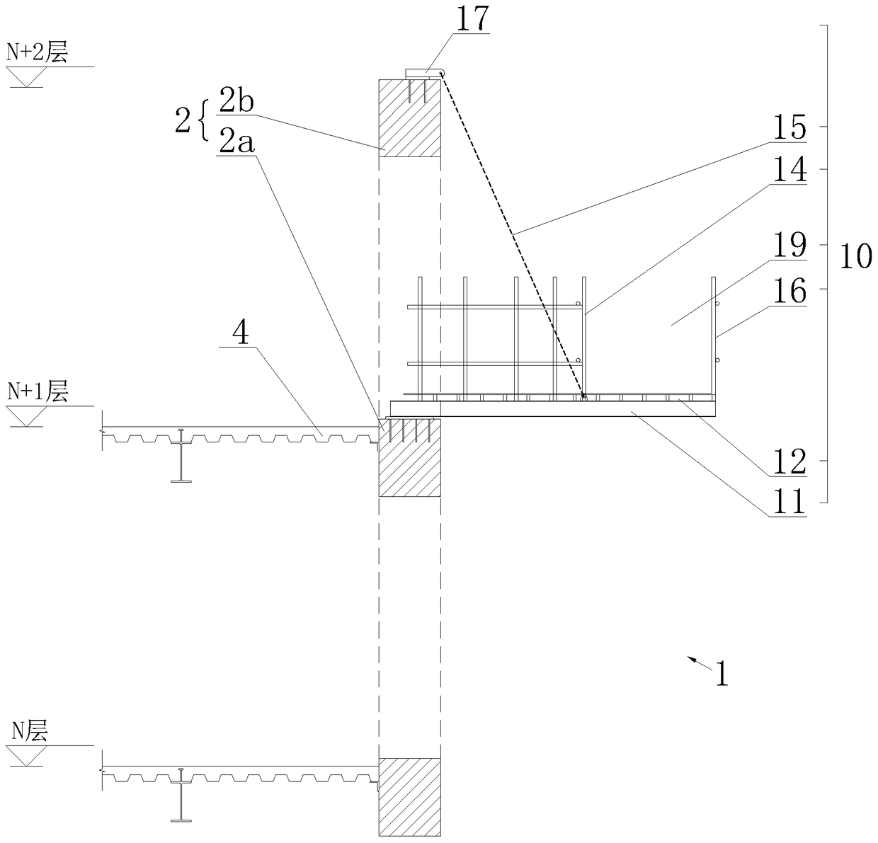 A channel connecting the core tube and the peripheral steel structure and its construction method