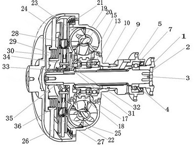 A hydraulic torque converter device with comprehensive damping effect