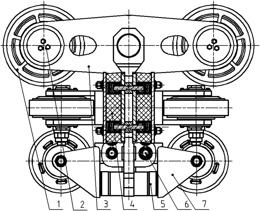 Roller coaster wheel train device with buffer and eccentric adjustment functions