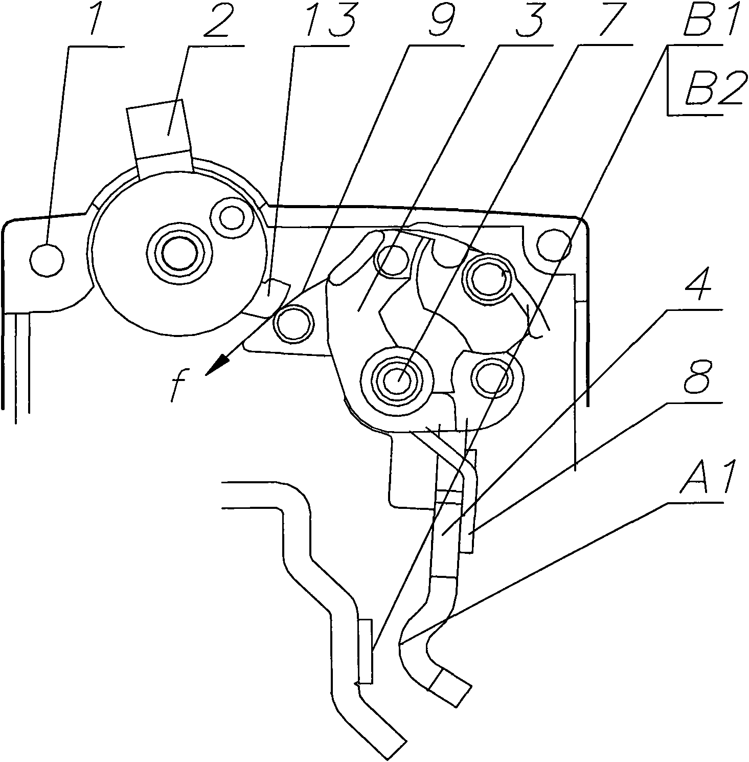 Co-directional serial double-break small circuit breaker