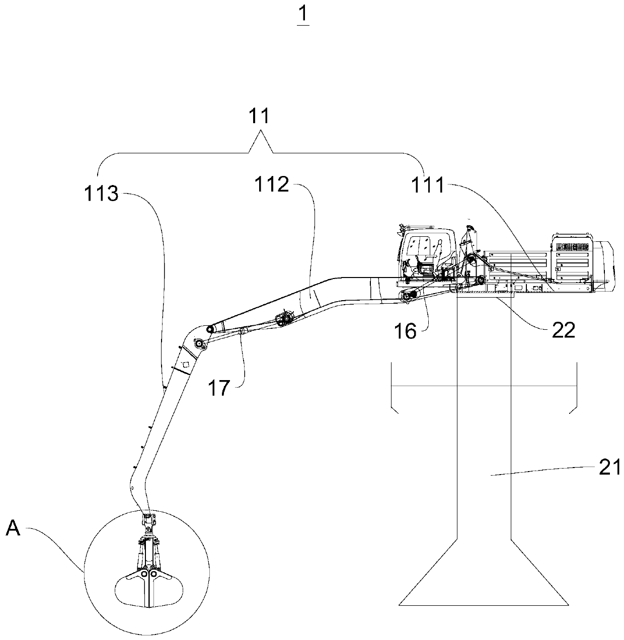 Marine grabbing machine and ship