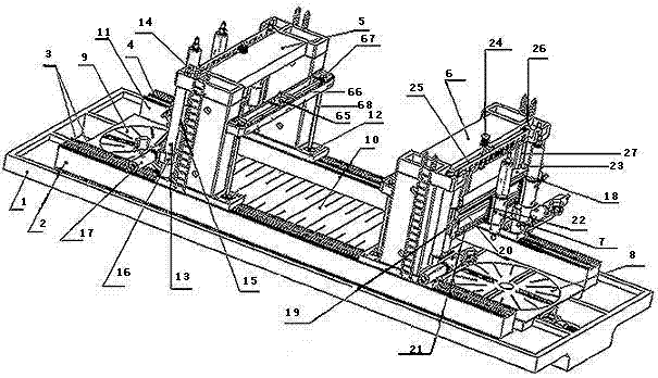 Gantry-movable drilling, boring and milling compound machine tool