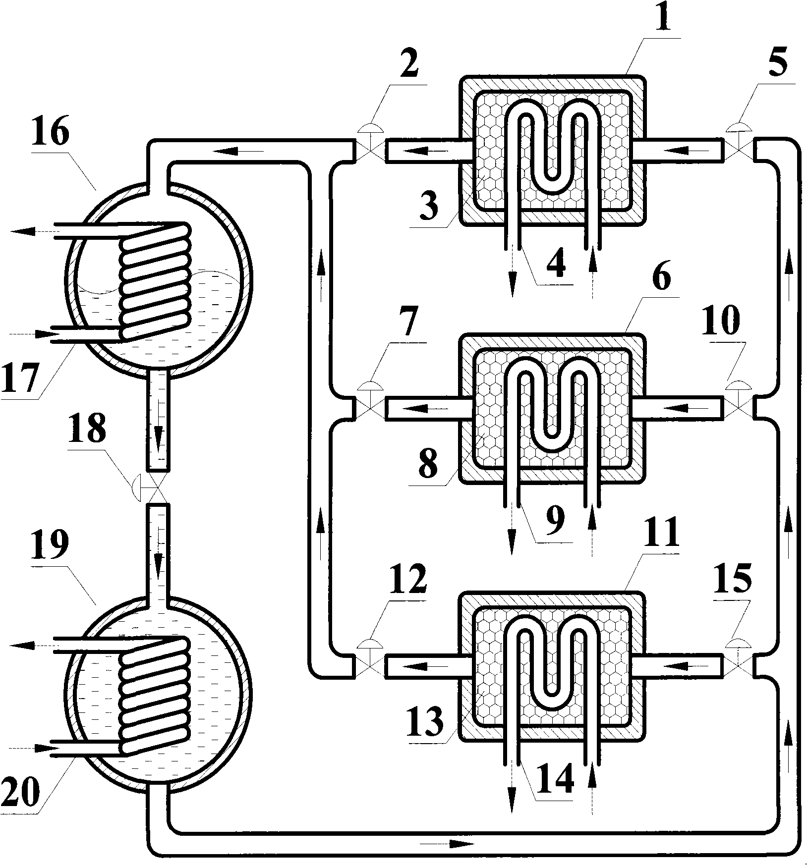 Multi-effect adsorption type cooling cycle system