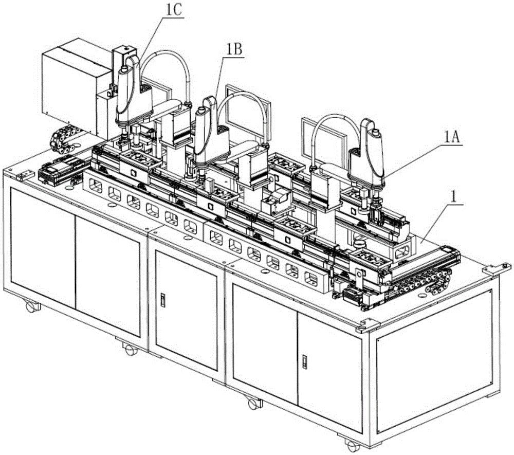 Linear sliding block type cyclic conveying production line