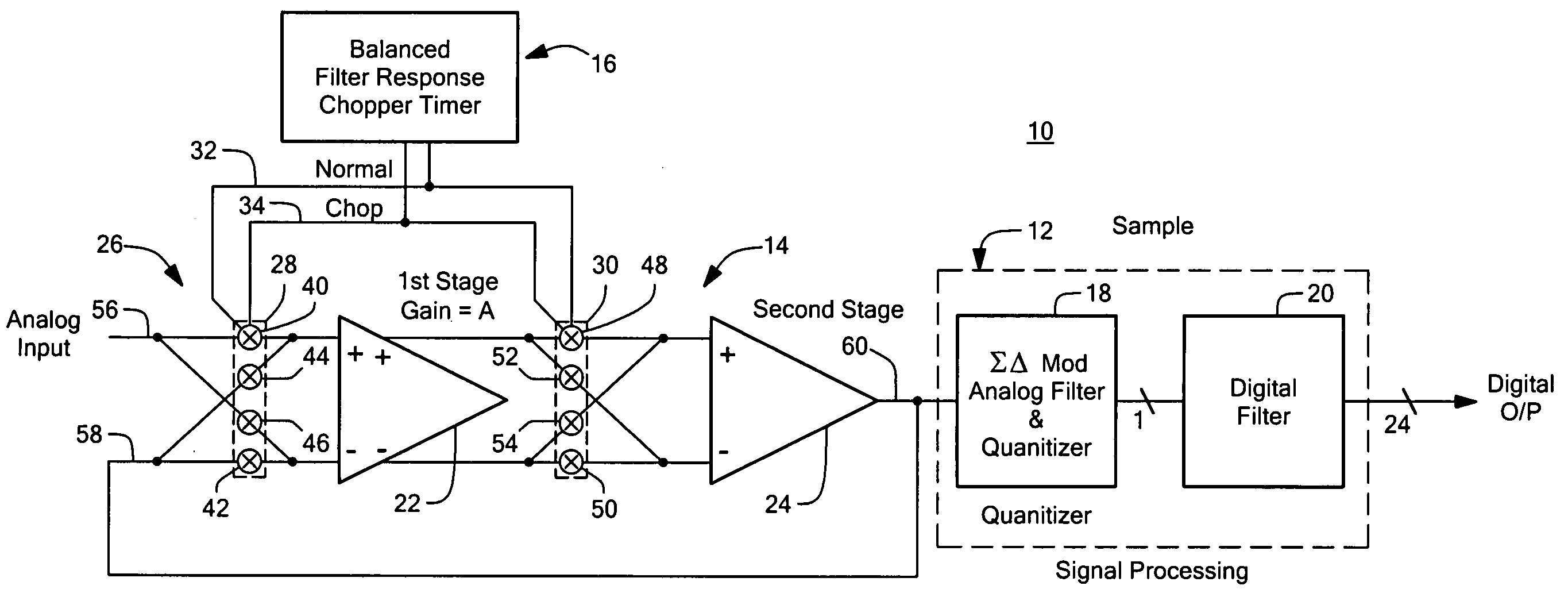 Reduced chop rate analog to digital converter system and method