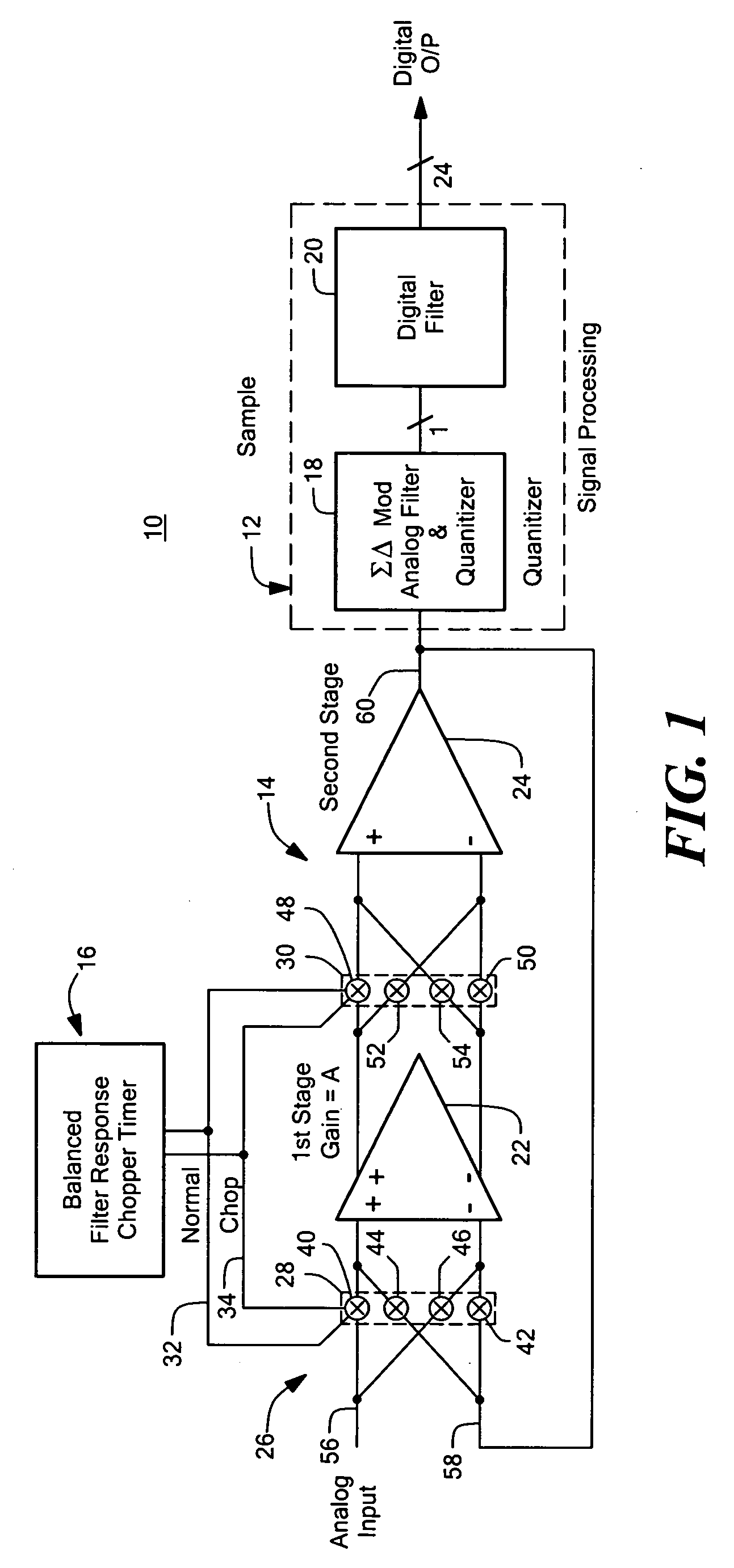 Reduced chop rate analog to digital converter system and method