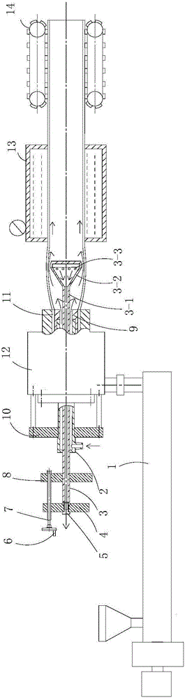 Large-section hollow profile extrusion forming method and device with small-opening die utilized