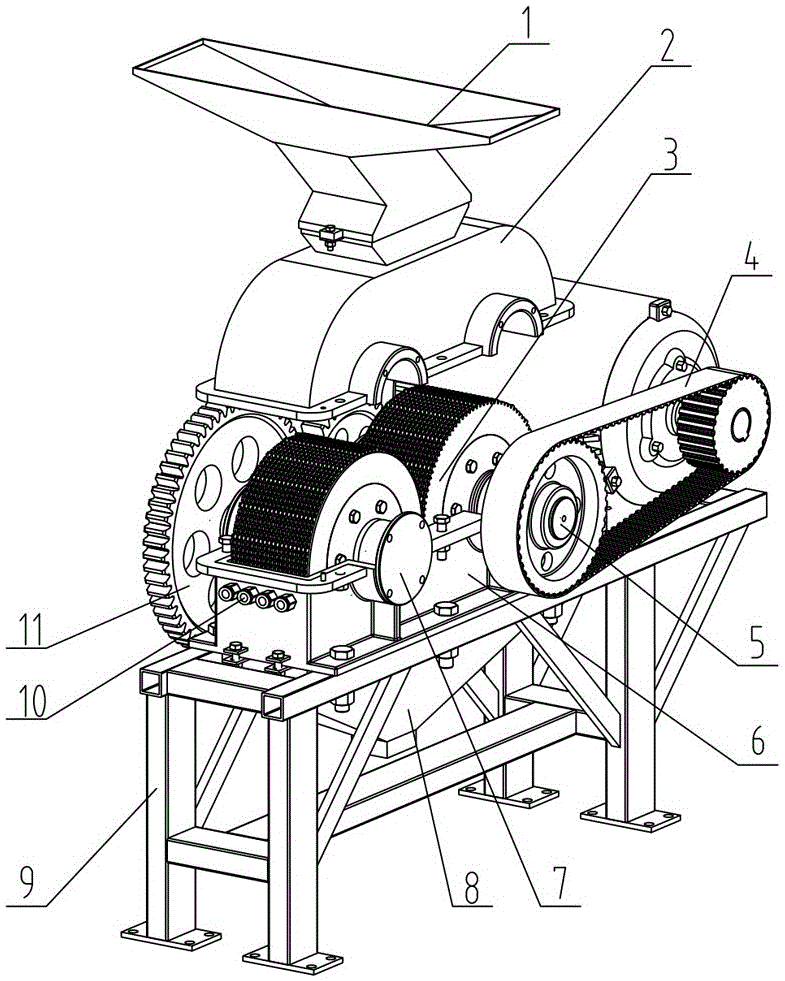 Double-toothed roller crusher and working method thereof