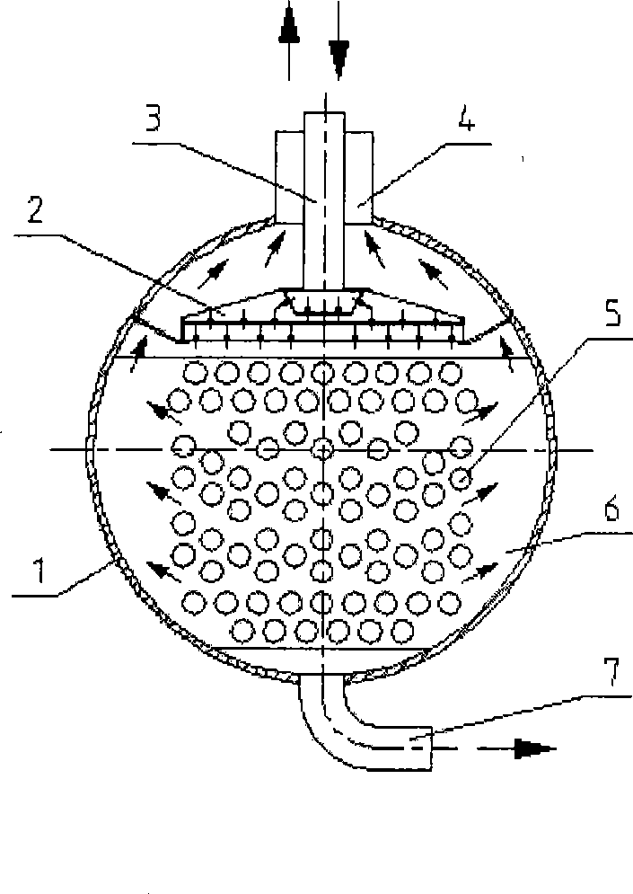 Trickle falling film type evaporator device and use method