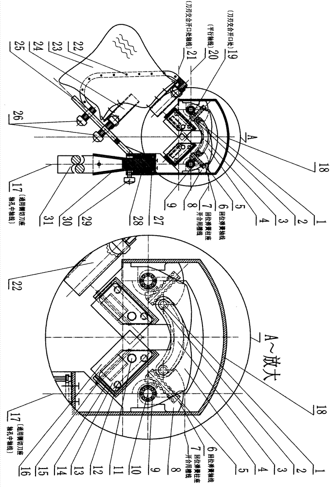 Flat type axis and column type chopping cutter holder returning high-branch fruit automatic chopping, pulling and cutting harvesting tool