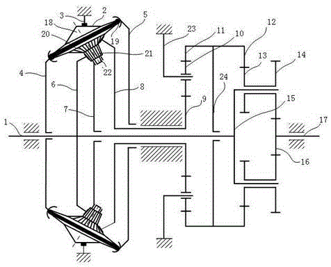 Power split planetary ring bevel gear type continuously variable transmission