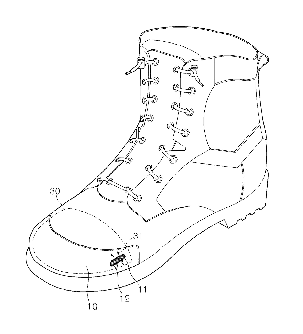 Safety shoes with a ventilation structure