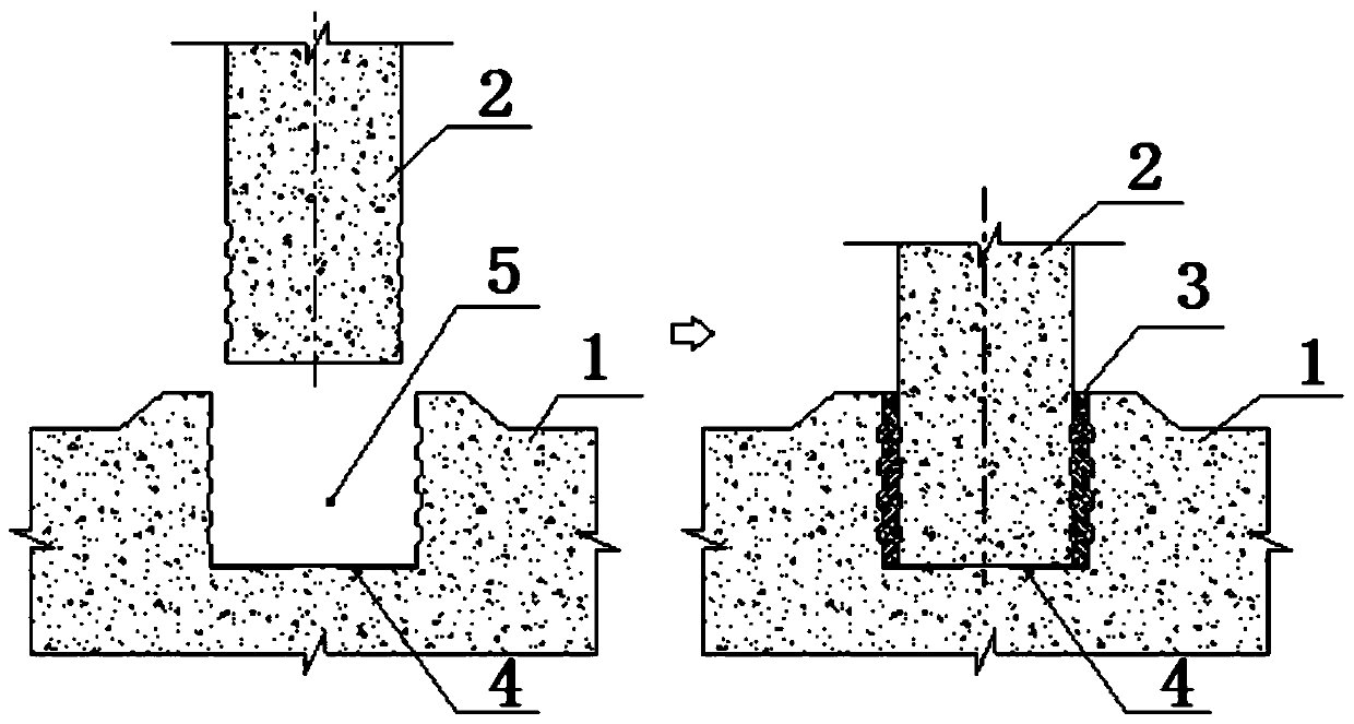 Socket-and-spigot joint structure of prefabricated pier column and bearing platform and construction method