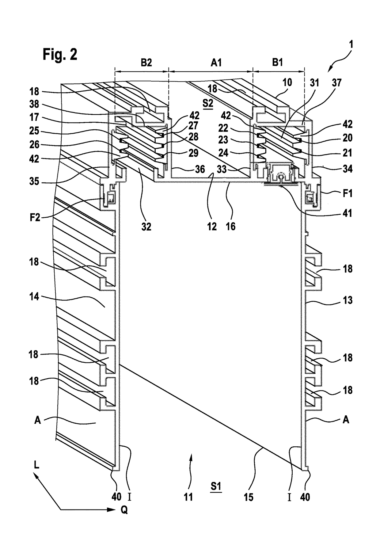 Busbar, consumer unit, use of such a consumer unit, power transmission device and building element