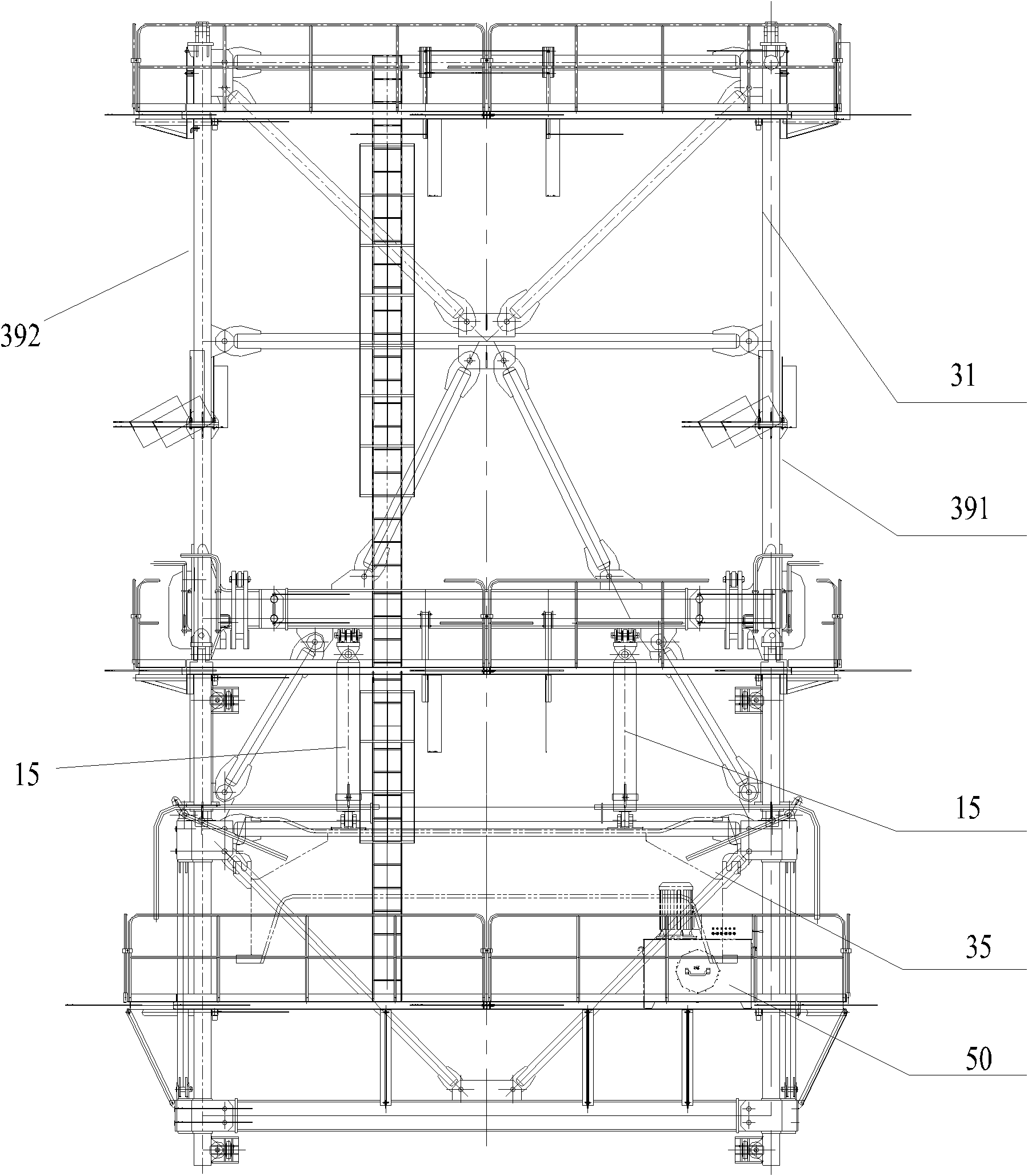 Jacking structure of tower crane and hydraulic system and jacking method thereof