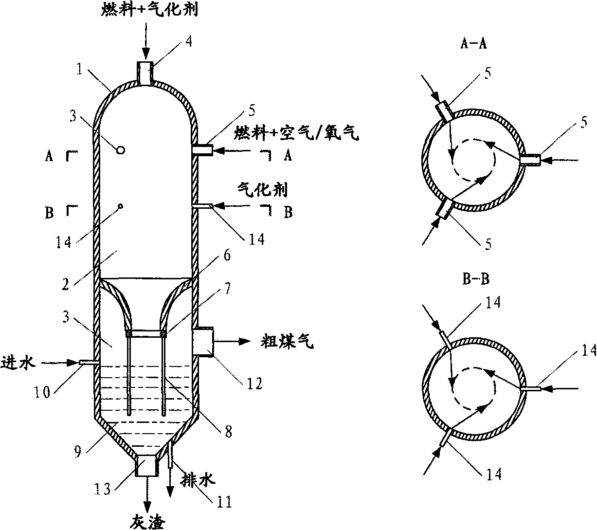 Staged powder spraying entrained bed gasification furnace and gasification method thereof