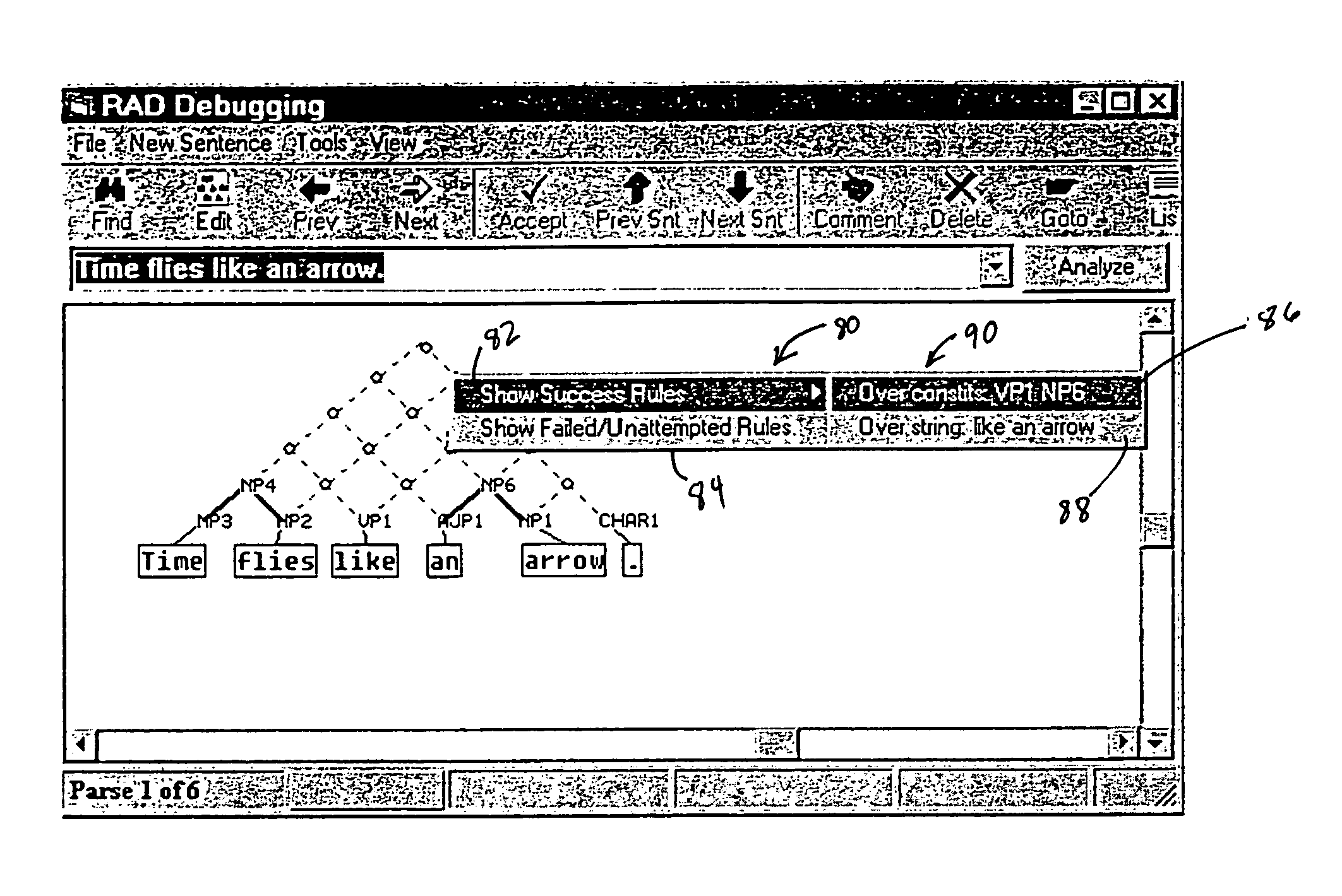 Method and apparatus for analyzing and debugging natural language parses