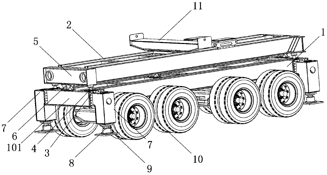 Horizontal posture adjusting mechanism of girder transporting vehicle when girders are transported on curved section transverse slope