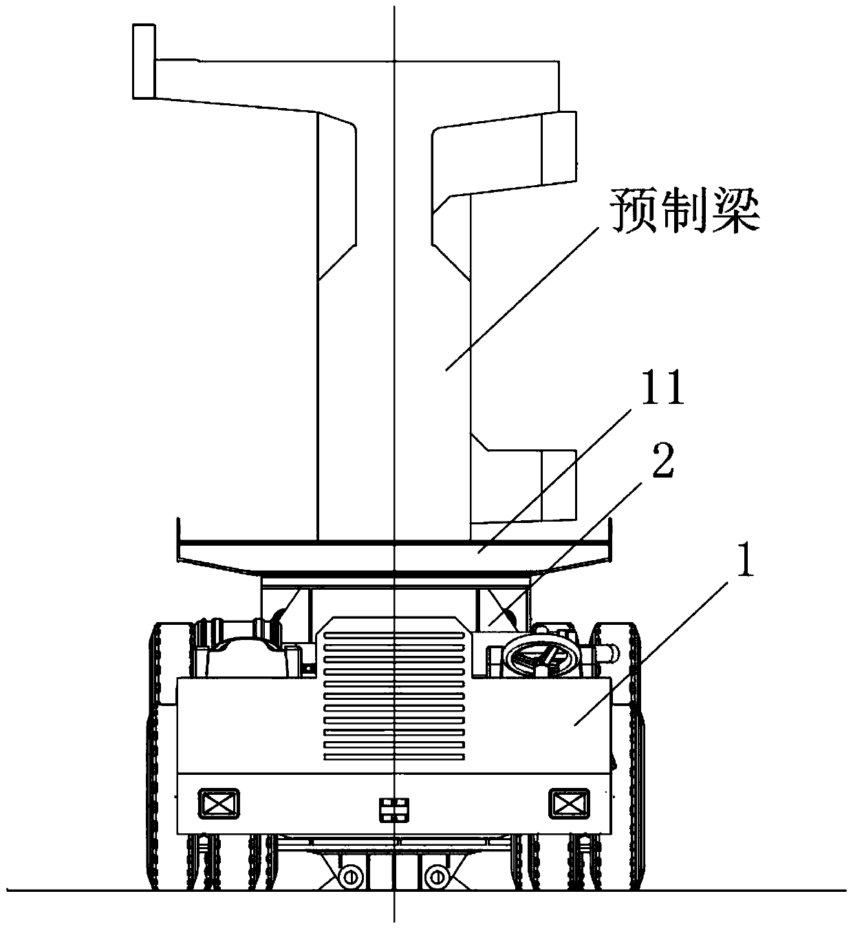 Horizontal posture adjusting mechanism of girder transporting vehicle when girders are transported on curved section transverse slope