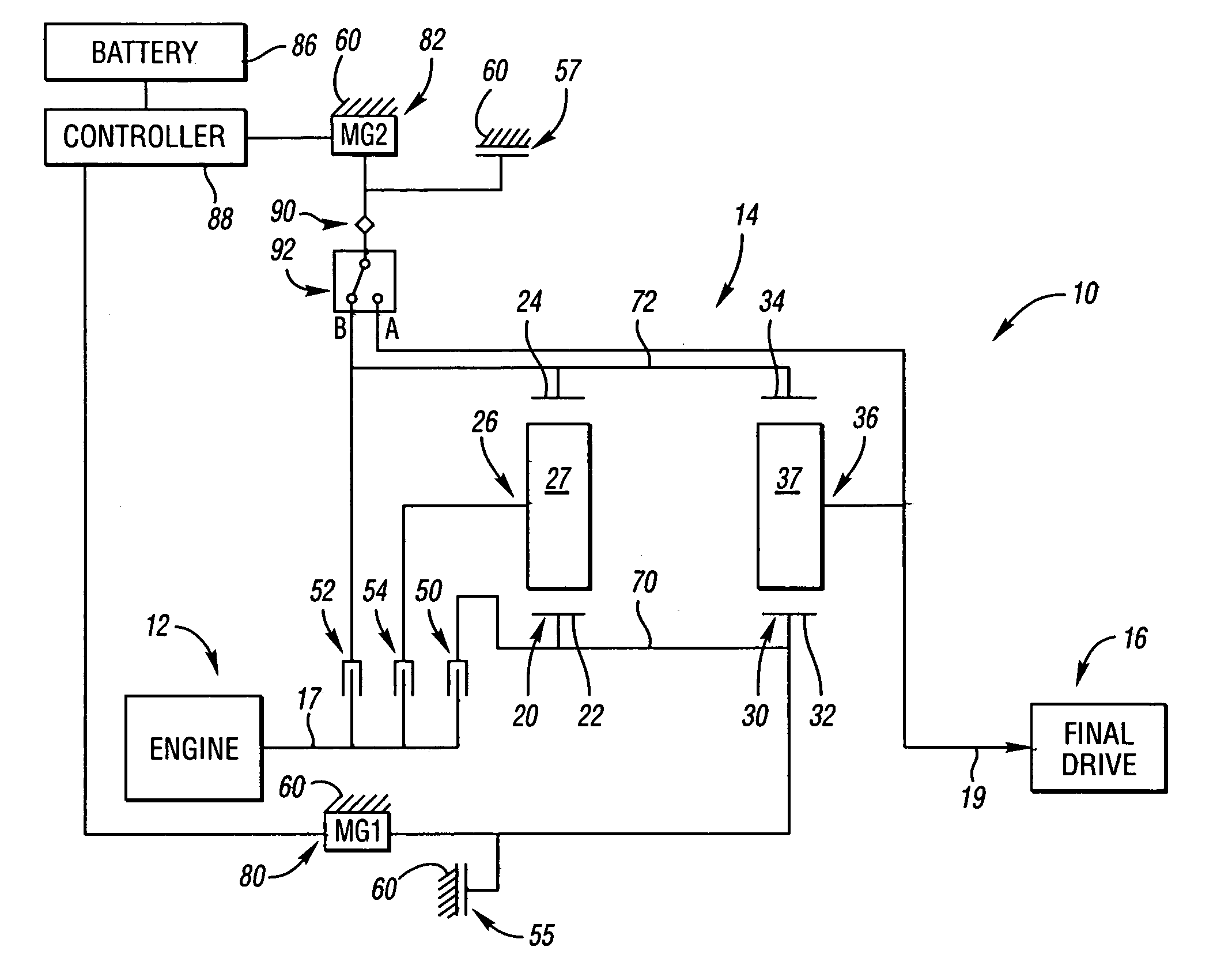 Multi-mode electrically variable transmissions having two planetary gear sets with two fixed interconnections and clutched input