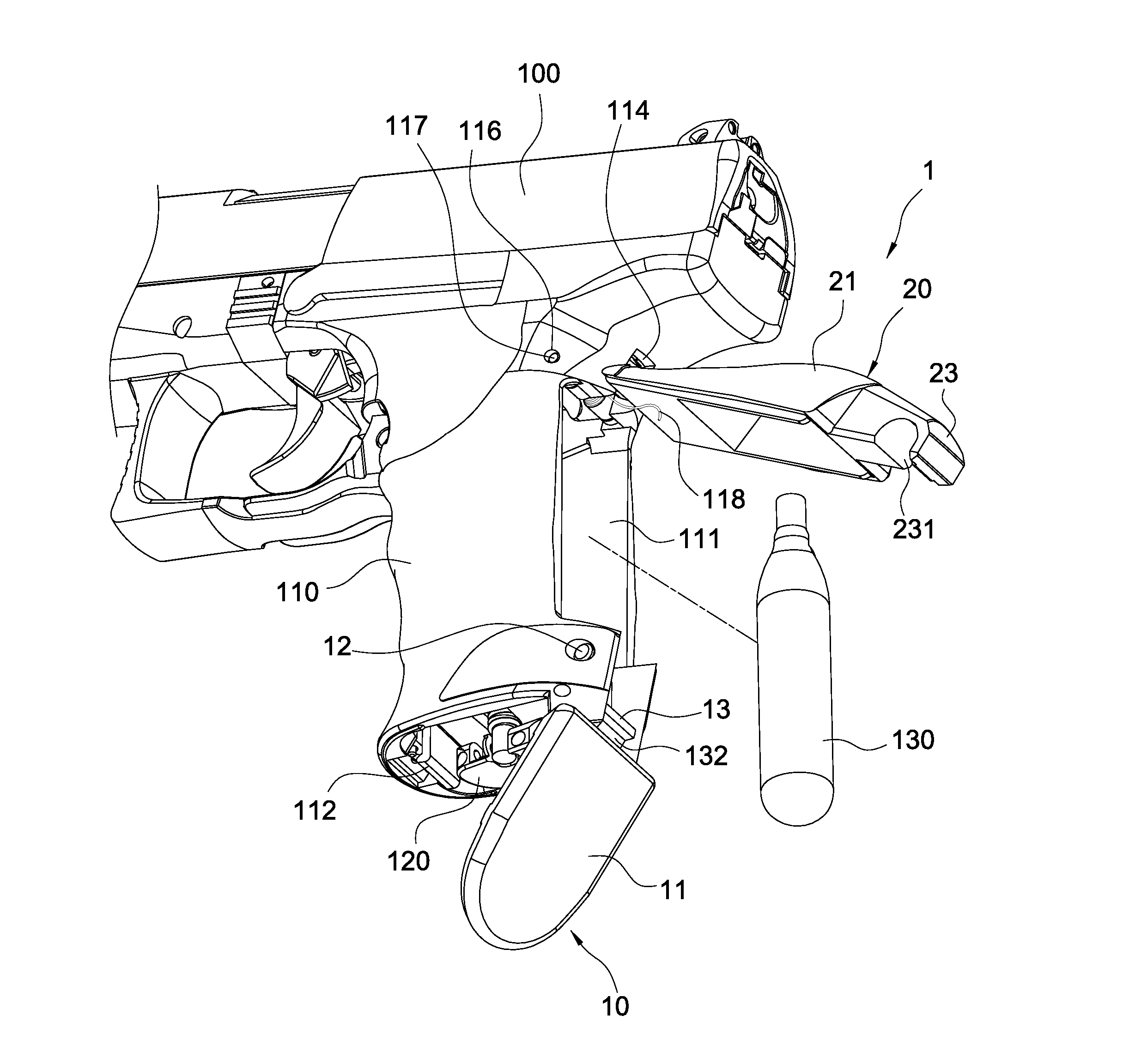 Structure for opening grip cover of toy gun