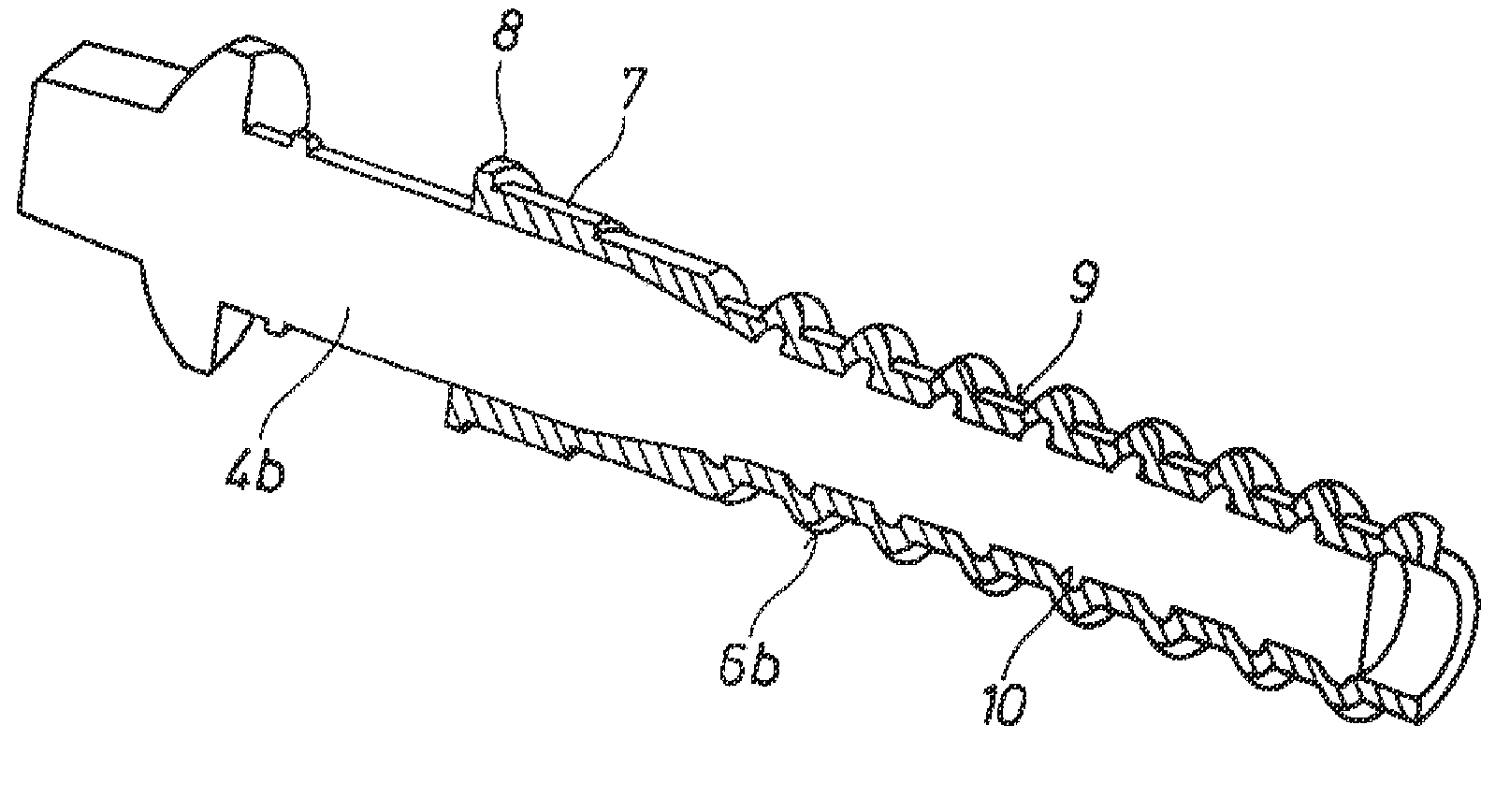 Plastic screw plug for attaching a rail to a sleeper