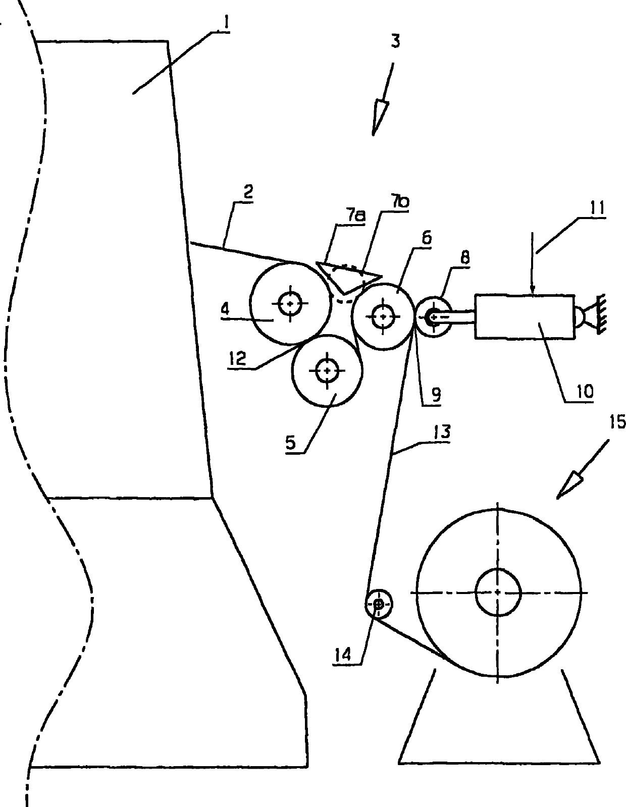 Device for drawing fabric breadth of surface-shaped textile from textile machine, especially tricot machine